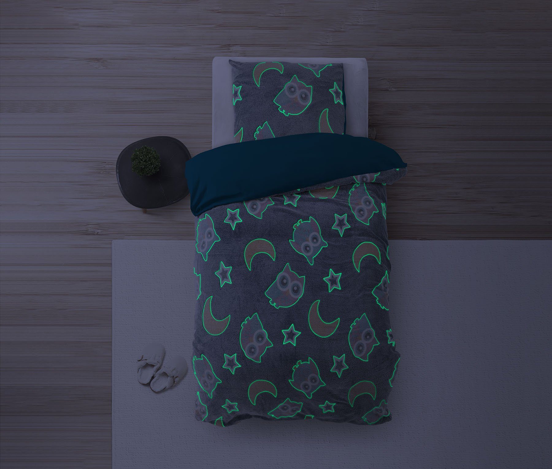 Sitheim-Europe Kinderbettwäsche Glow in the Dark Bettwäsche-Set, verschiedene Muster, Teddy-Microfleece, 2 teilig, LEUCHTET IM DUNKEL