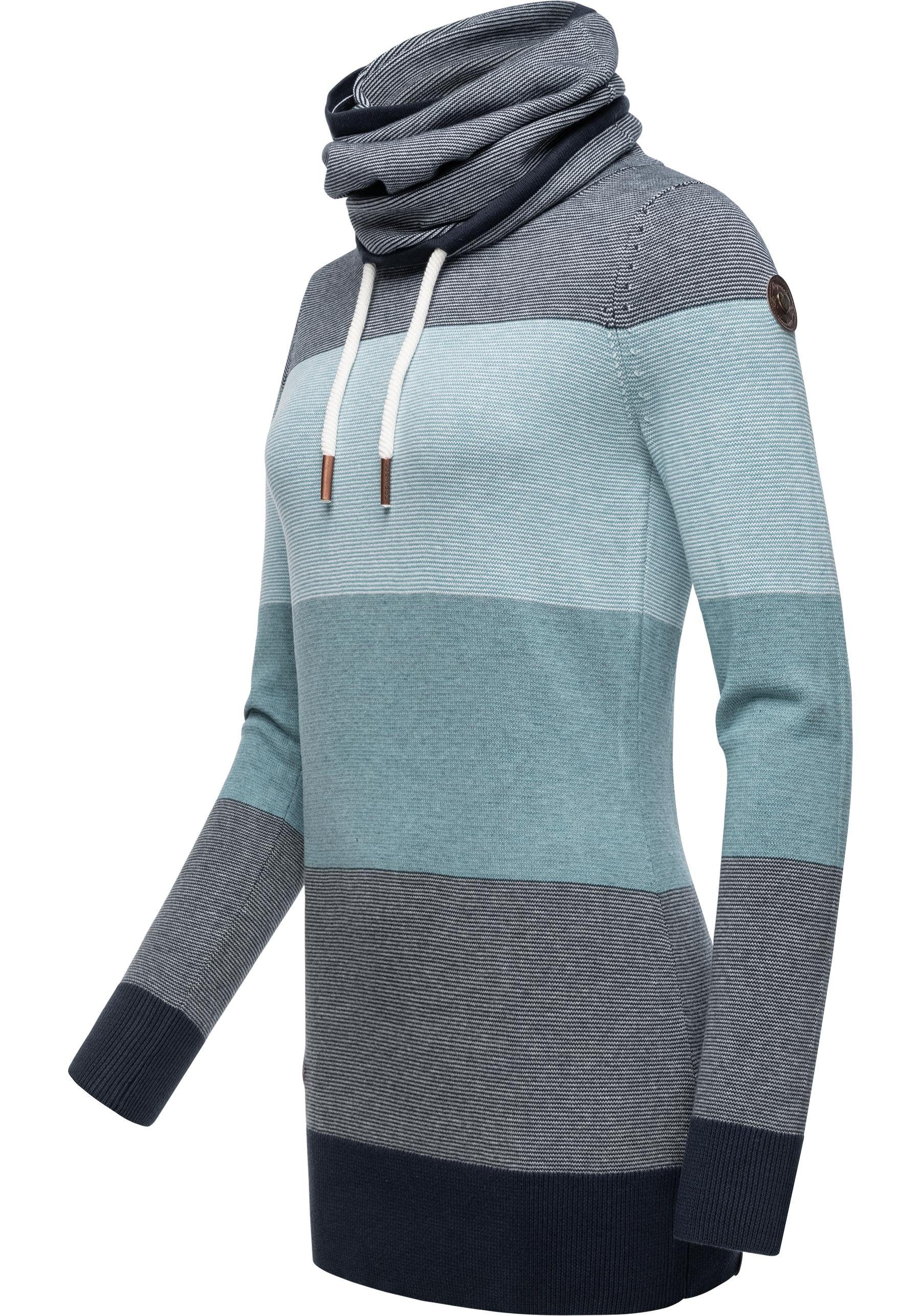 Ragwear Sweater Babett Stripes stylisches Damen Streifenmuster mit Langarm-Sweatshirt blau