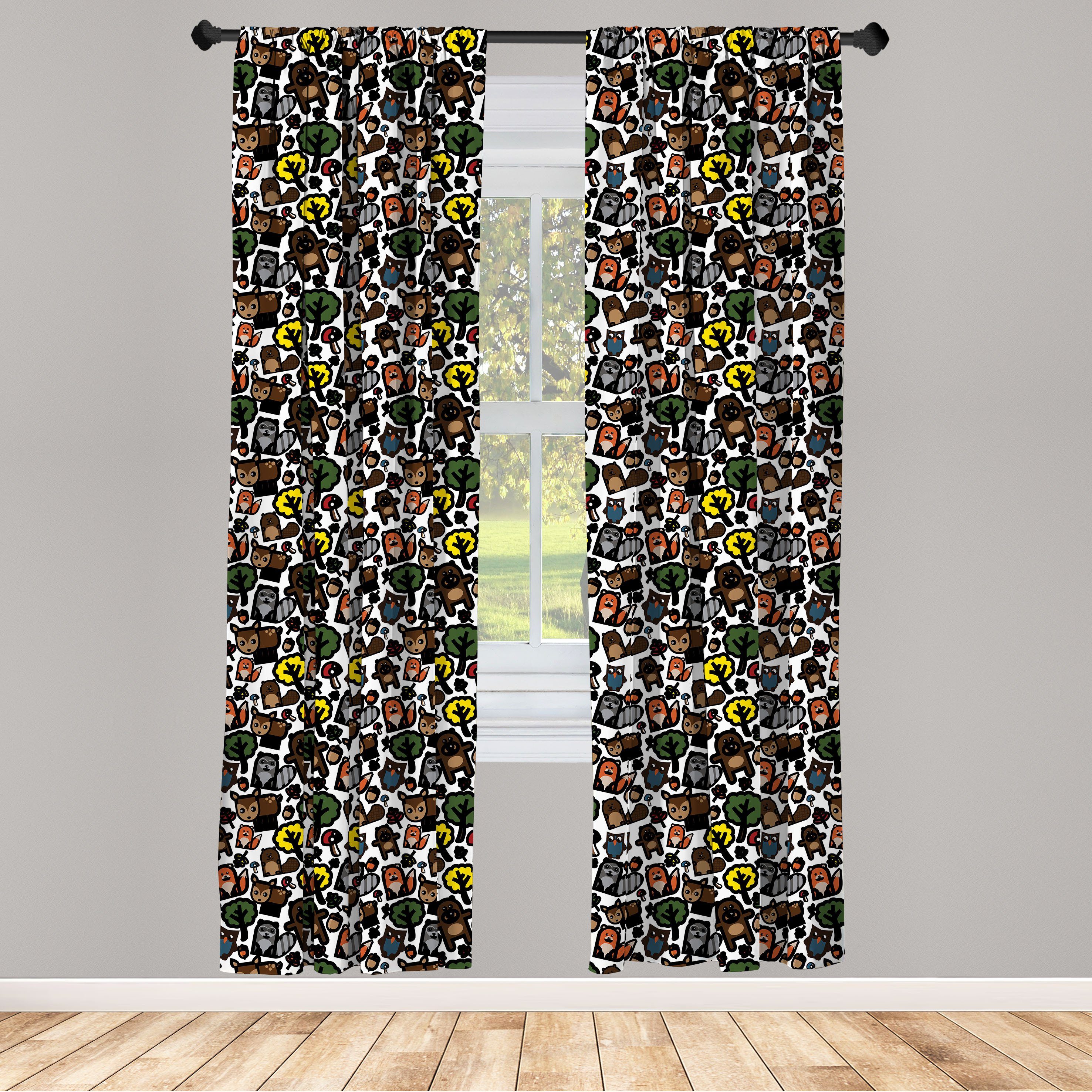 Gardine Vorhang für Wohnzimmer Schlafzimmer Dekor, Abakuhaus, Microfaser, Wald Bär Rehe und Füchse