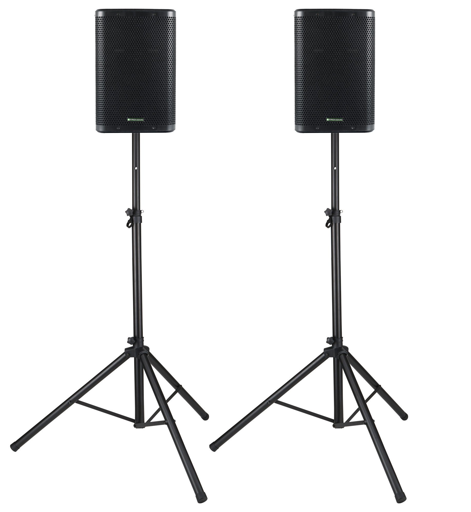 Pronomic C-210 MA - Aktive 2-Wege Bi-Amp Box Stereo Set 2.0 Lautsprecher (Bluetooth, 200 W, mit 2 Kanälen - 10 zoll Woofer - DSP-Presets inkl. Stative)
