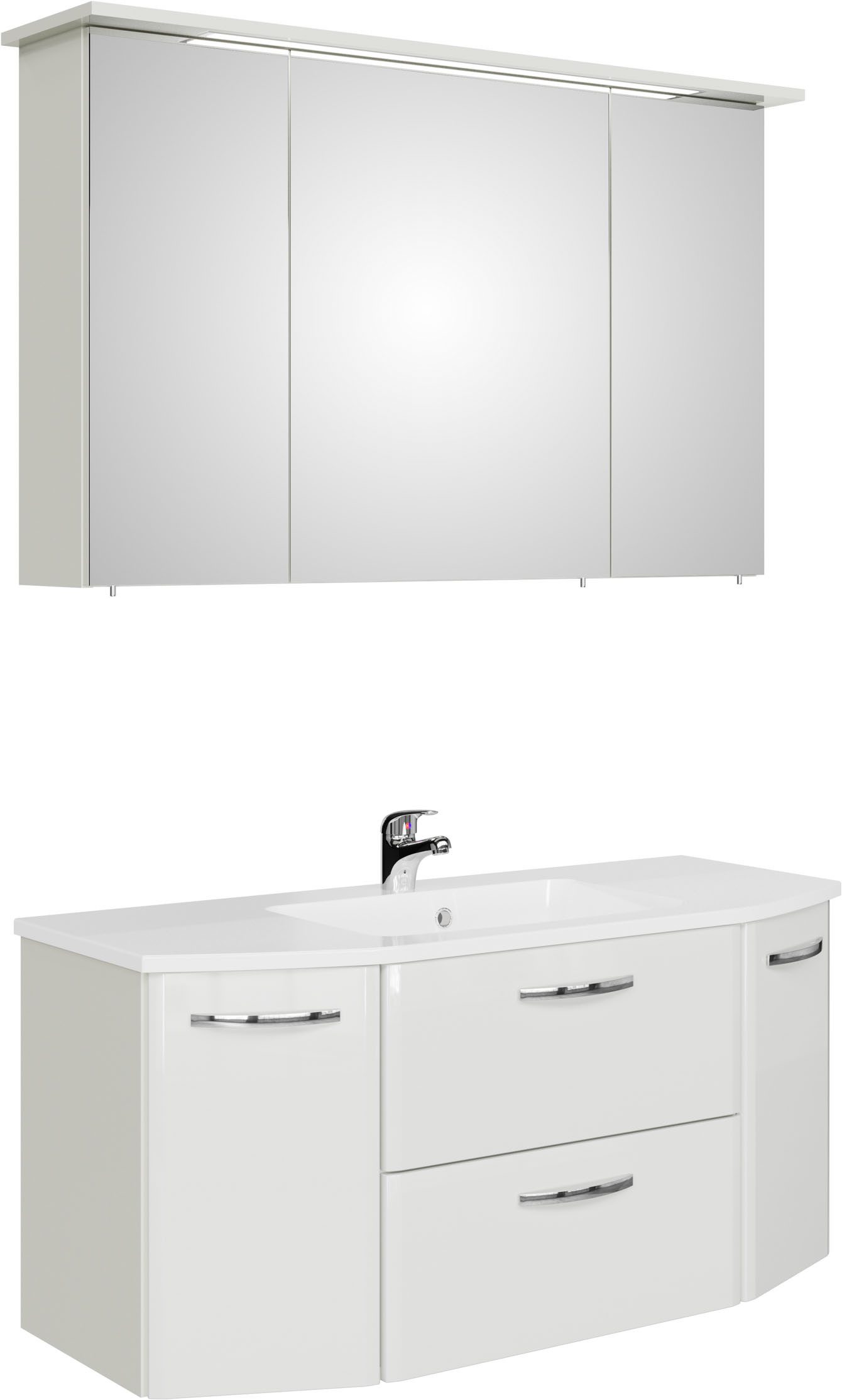 Saphir Badmöbel-Set Quickset 326, 3-teilig, mit Keramikwaschtisch, (3-St), Badezimmer-Set in Weiß Glanz