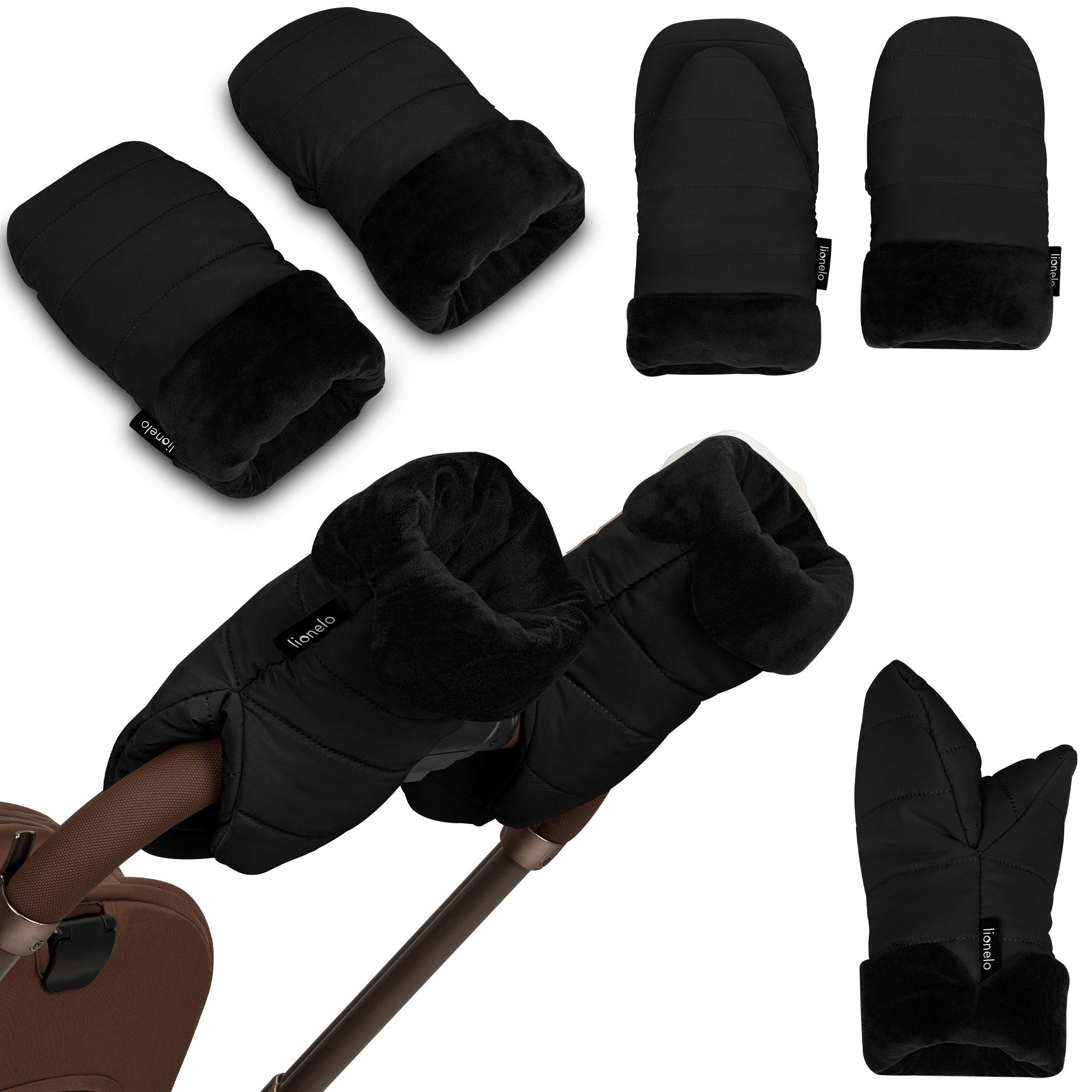 lionelo Kinderwagen-Handwärmer HANDMUFF OLI, (Set, Set mit 2 wärmenden Handschuhen und Schutzbeutel), Magnetbefestigung/warmgefüttert/windundwasserabweisend