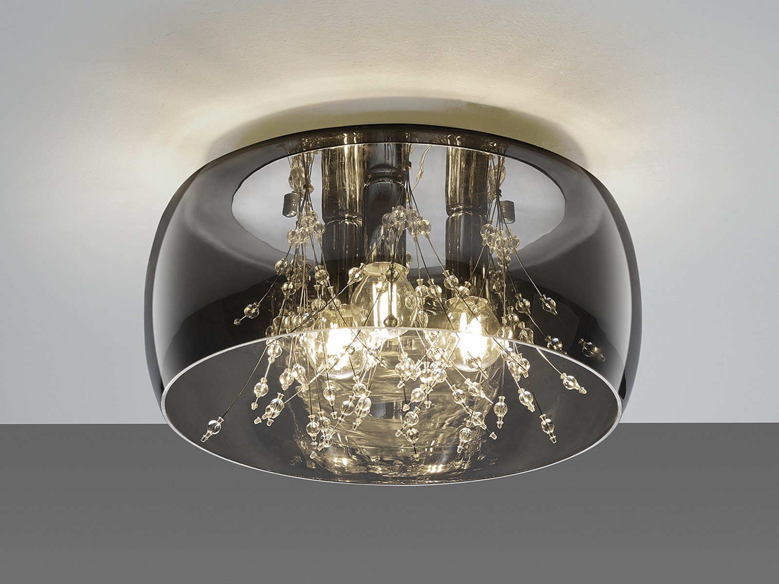 TRIO Leuchten LED Deckenleuchte, Dimmfunktion, LED wechselbar, Warmweiß, Luxuslampen Lampenschirm Rauchglas Designerlampen übern Esstisch Ø34cm