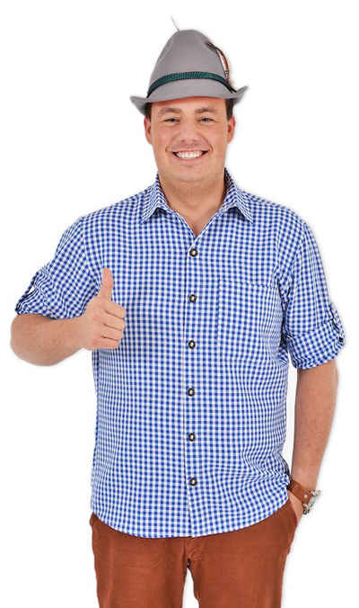 Trachtenland T-Shirt Karo Trachtenhemd Anton für Herren - Blau