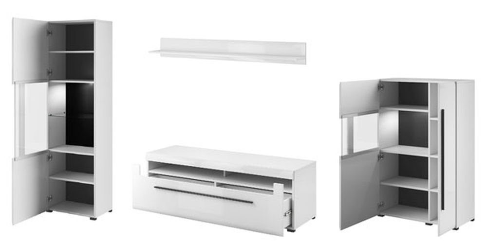 Helvetia Wohnwand Tulsa, (Set, 1 Vitrine - 1 Highboard - 1 Lowboard - 1 Wandregal), B/T/H: 310 cm / 39 - 50 cm / 204 cm