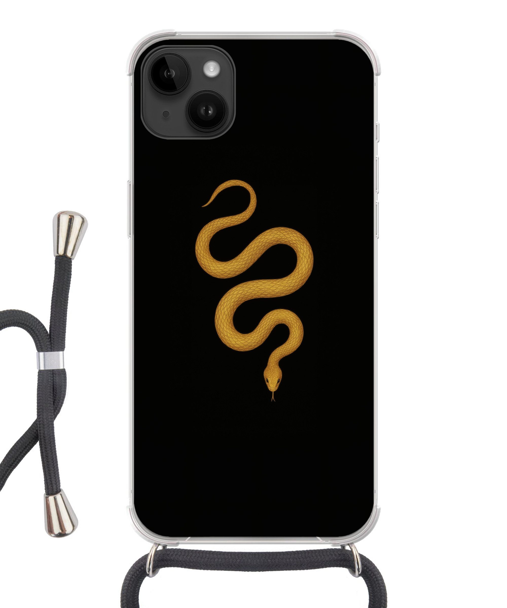 MuchoWow Handyhülle für Apple iPhone 14 Max Schlange - Minimalistisch - Gold, Tragbare Handyhüllen mit Kette zum umhängen, Handykette Handyband