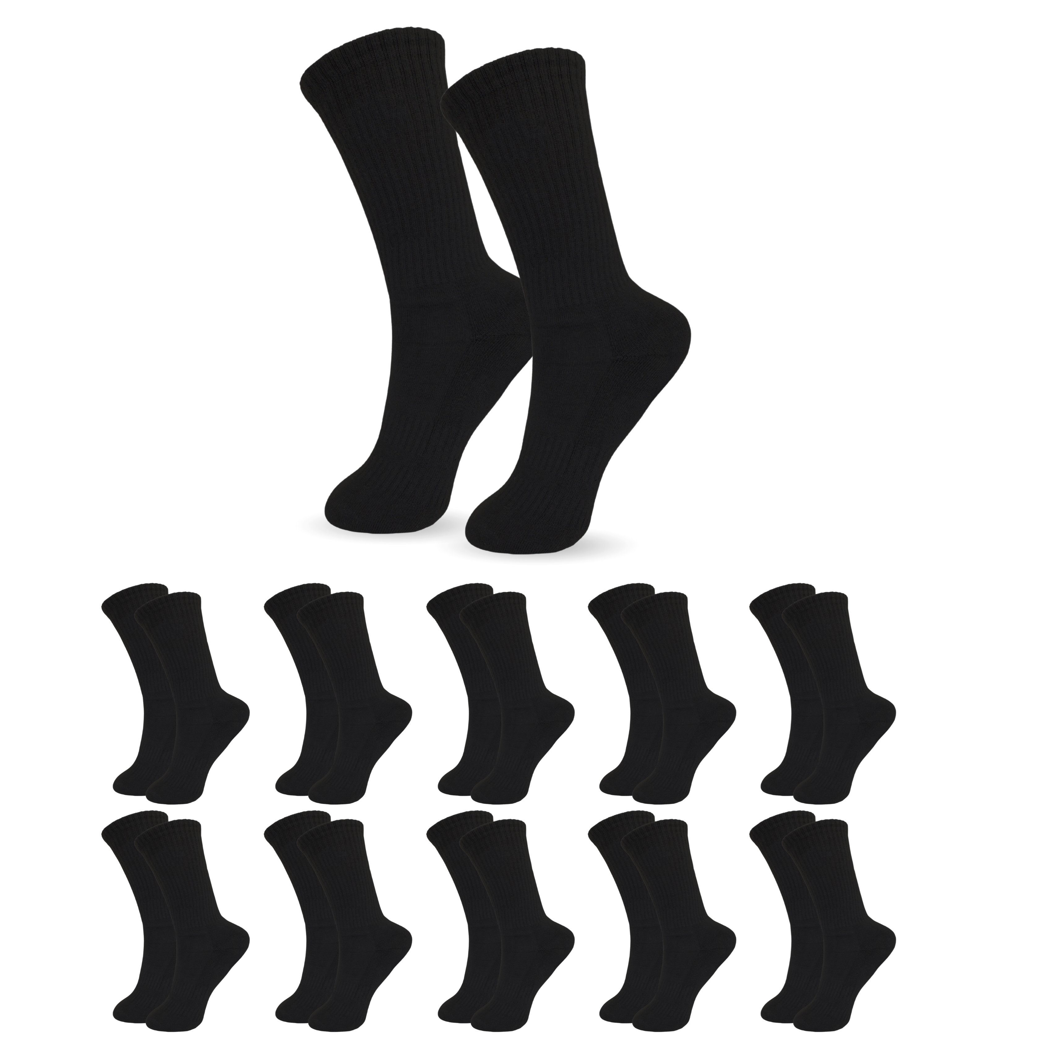 SO.I Tennissocken Für 10x Pack) Schwarz Freizeit-Socken Naht, (ohne Socken Funktion Baumwolle 5-15er Schwarz-10x drückende Atmungsaktive & Lange aus Sport Damen Herren