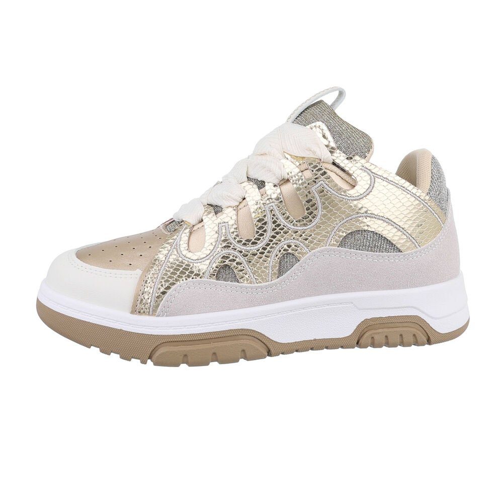 Ital-Design Damen Low-Top Freizeit Sneaker Flach Sneakers Low in Gold