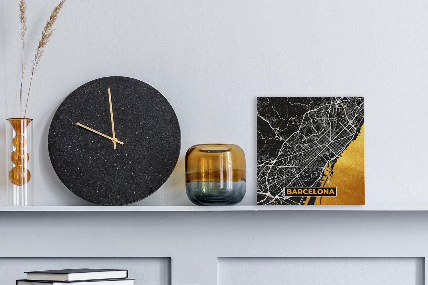 OneMillionCanvasses® Leinwandbild Gold, - - Stadtplan St), - Karte Bilder Wohnzimmer Schlafzimmer (1 Barcelona Leinwand für