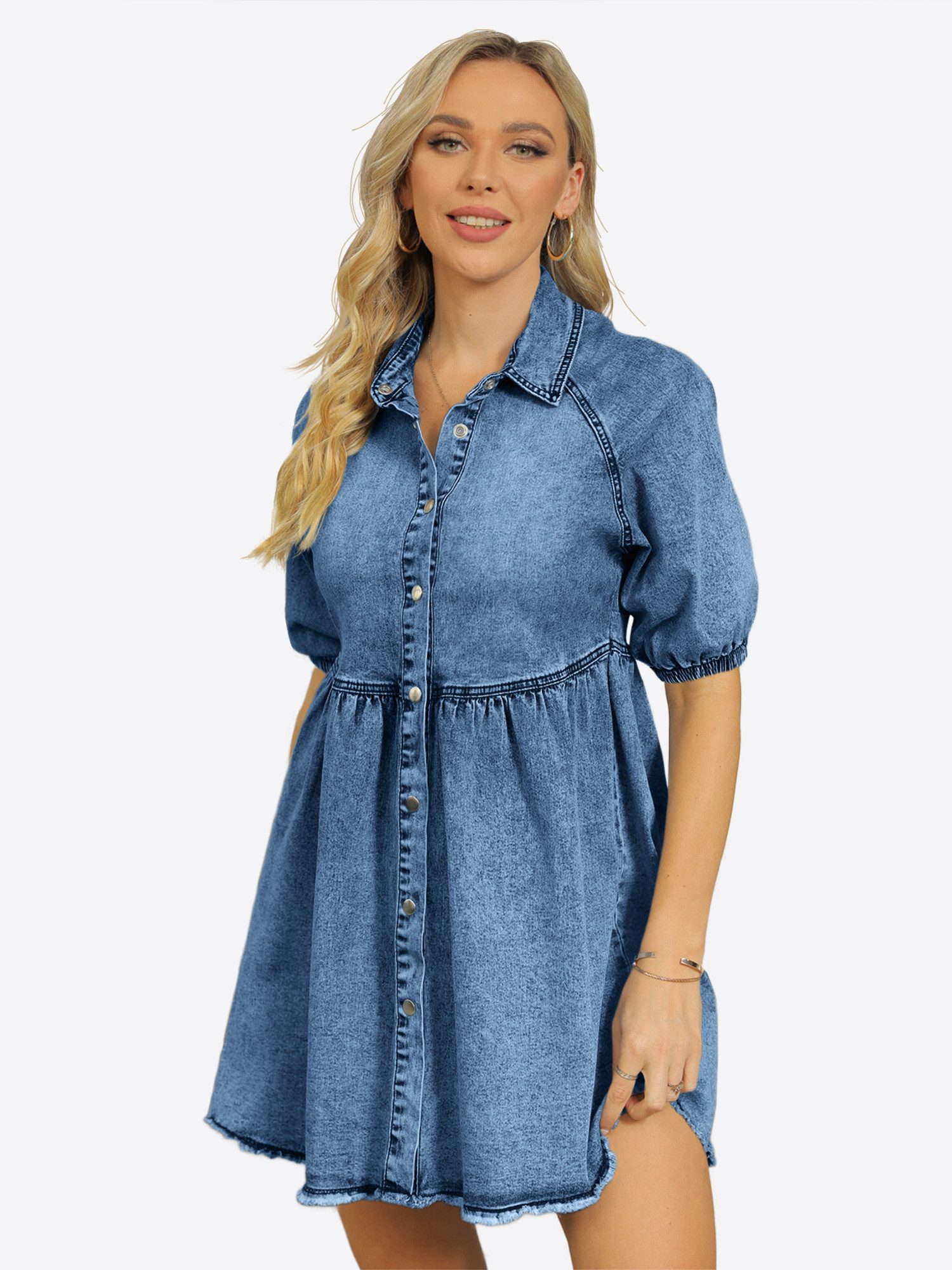 Imily Bela Jeanskleid Damen Retro Kleid mit Druckknopf (Packung, 1-tlg., 1p günstig online kaufen