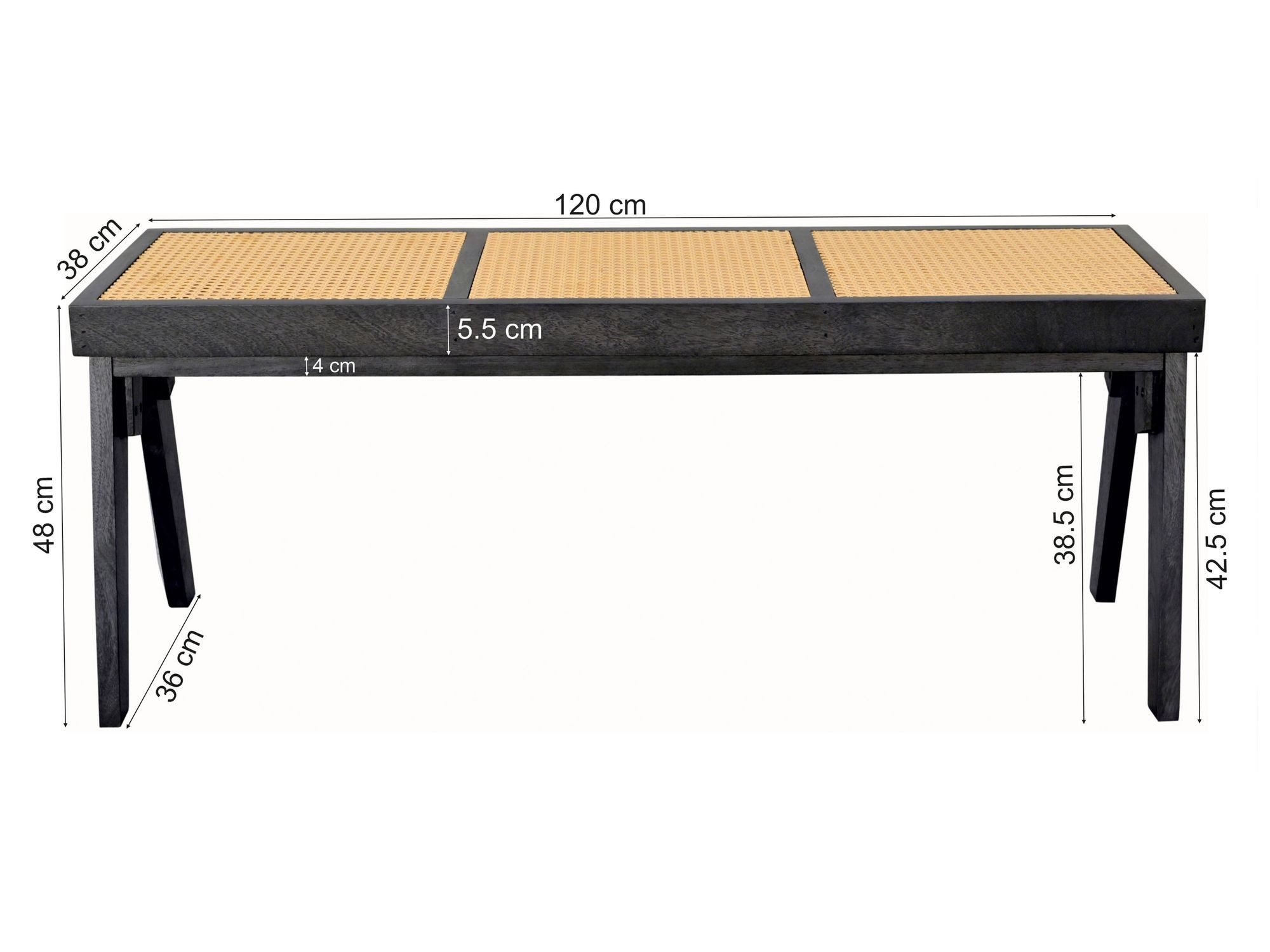 FINEBUY Sitzbank FB117779 Holzbank aus Massivholz Flurbank Bettbank Wiener Geflecht (Elegante Flurbank aus massivem Akazienholz), Strukturierte Sitzfläche aus natürlichem Rattan