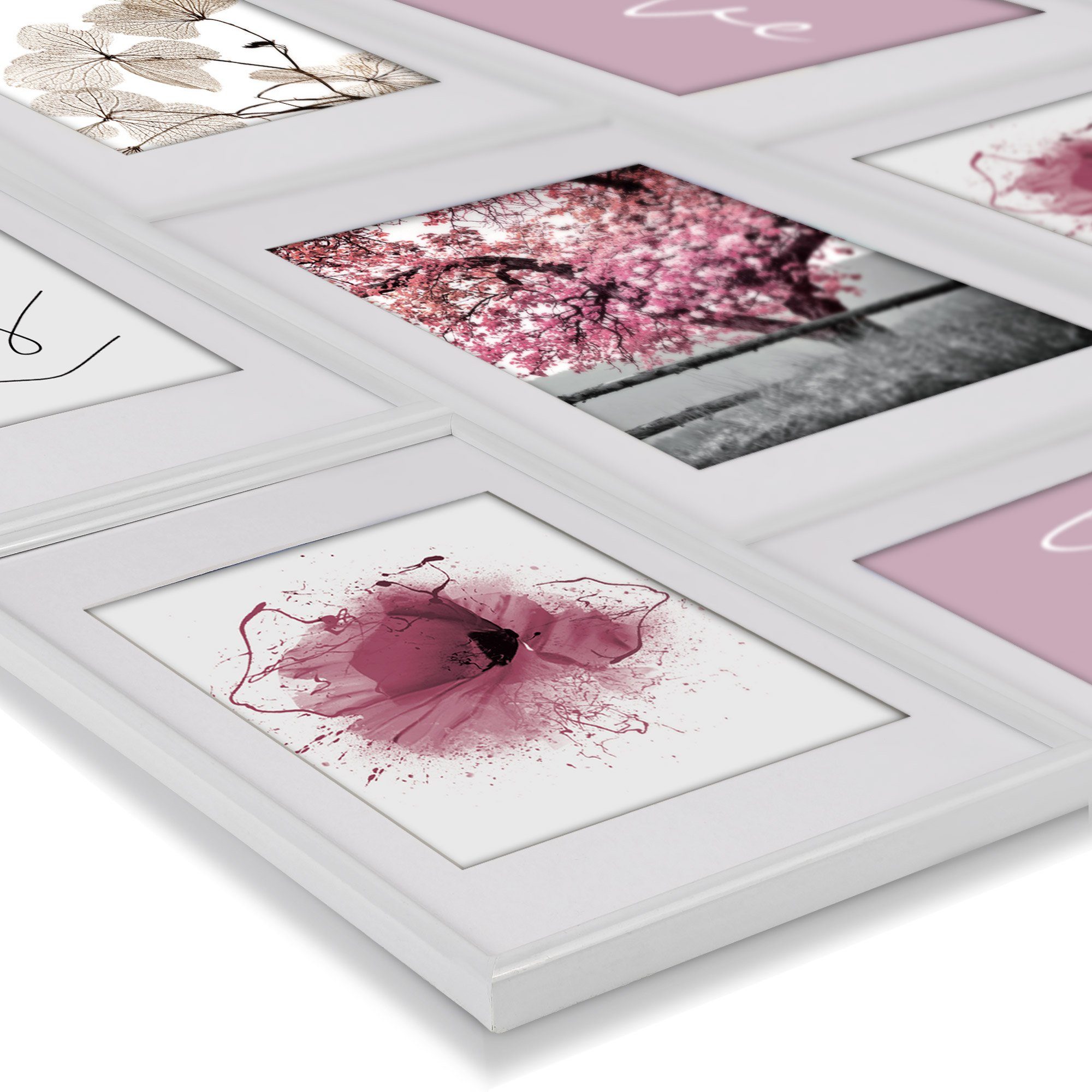 bomoe Bilderrahmen Blossom, 24er Fotowand Collage Weiß mit Fotorahmen Set Passepartout