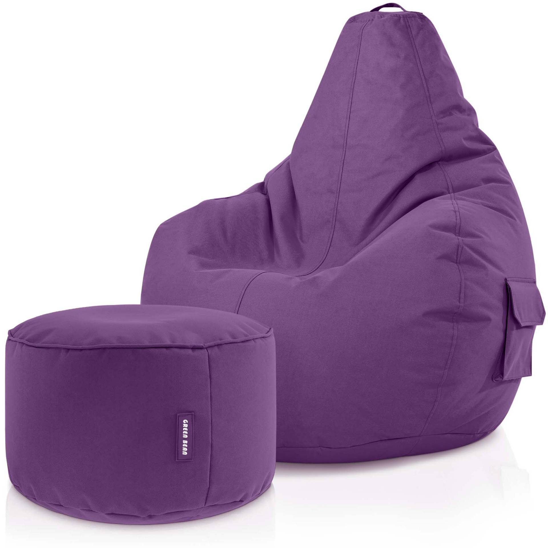 Green Bean Gaming Chair Cozy + Stay, Set Sitzsack mit Sitzhocker, Sitzkissen, Relax-Sessel Lila