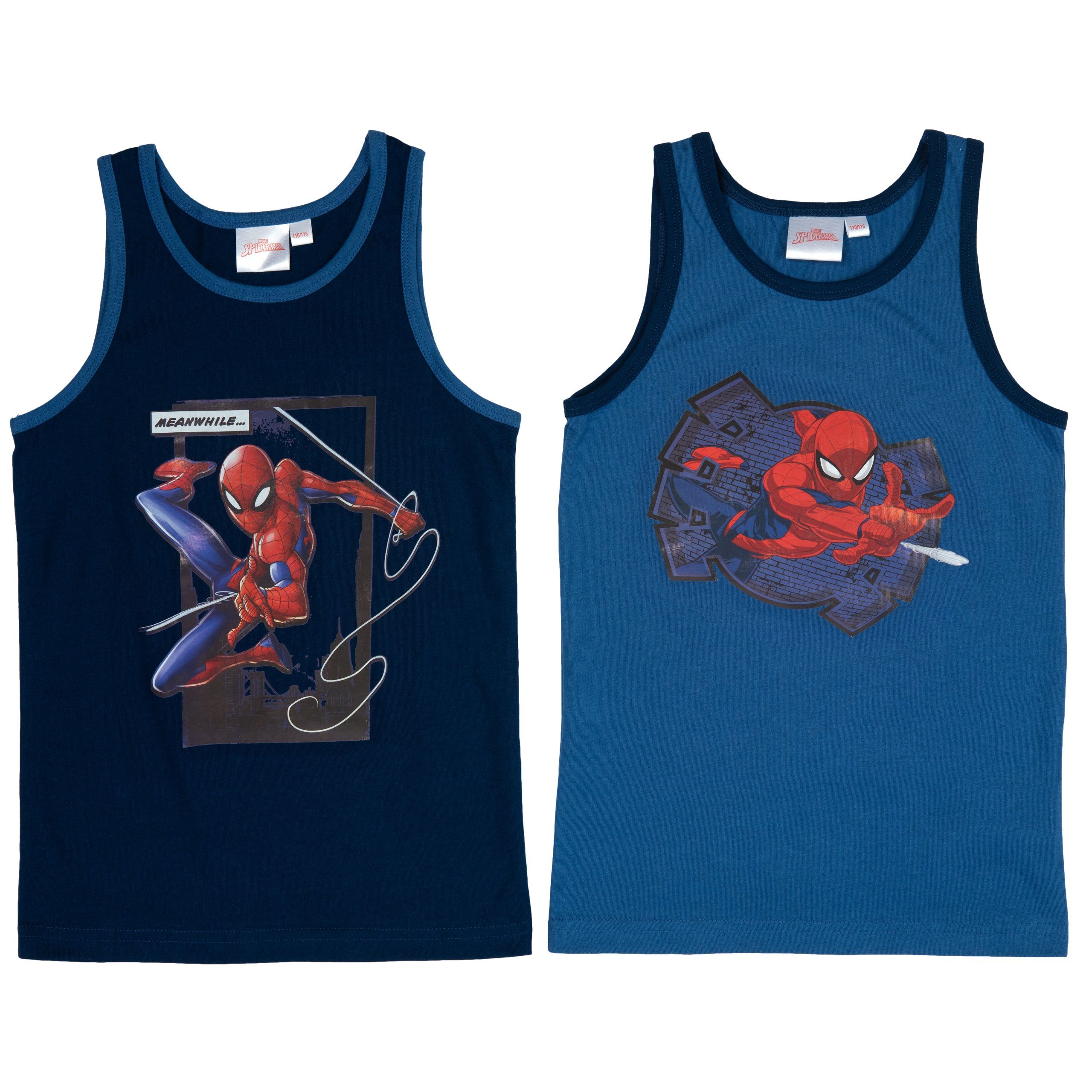 United Labels® Unterhemd Marvel Spiderman Unterhemd für Jungen Kinder Tank Top Blau (2er Pack)