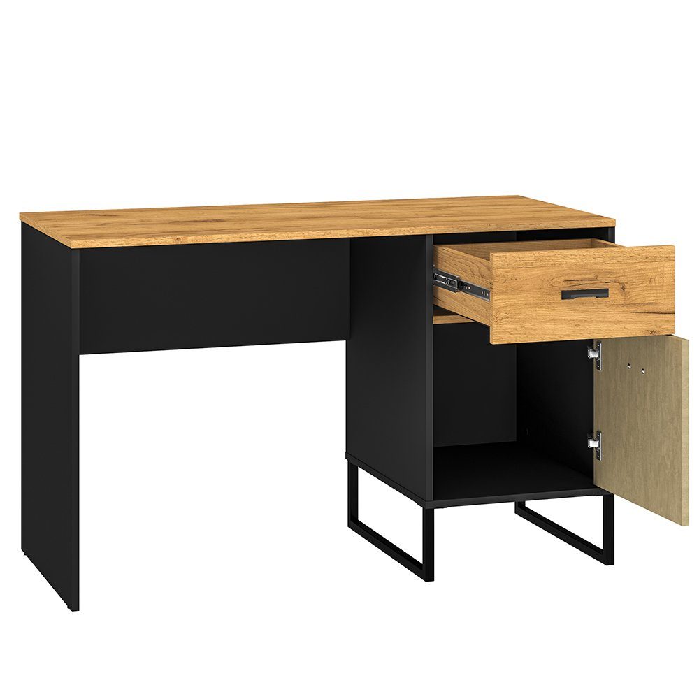 Schreibtisch Lomadox (Sparset, in mit 3-tlg), schwarz/Eiche/sandfarben CASPER-131, Jugendzimmer-Set