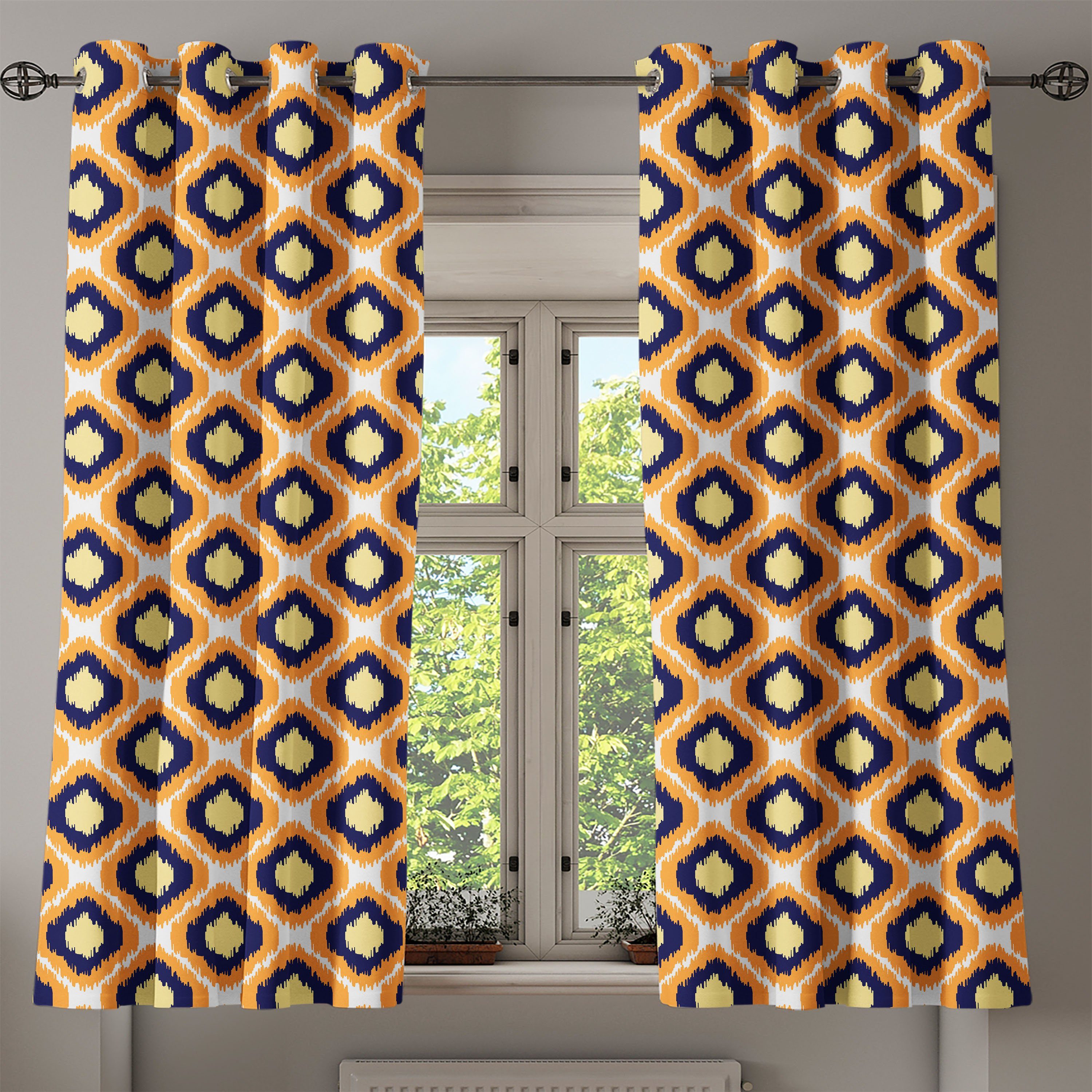für 2-Panel-Fenstervorhänge Vivid Indonesian Dekorative Schlafzimmer Abakuhaus, Ikat Geometrische Gardine Wohnzimmer,