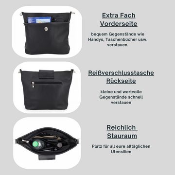 Bella Blossom Umhängetasche Schultertasche Damen Mittelgroß aus 100 % Echtleder (mit verstellbaren Schultergurt, geräumige Handtasche mit 6 Fächern), Leder aus Italien