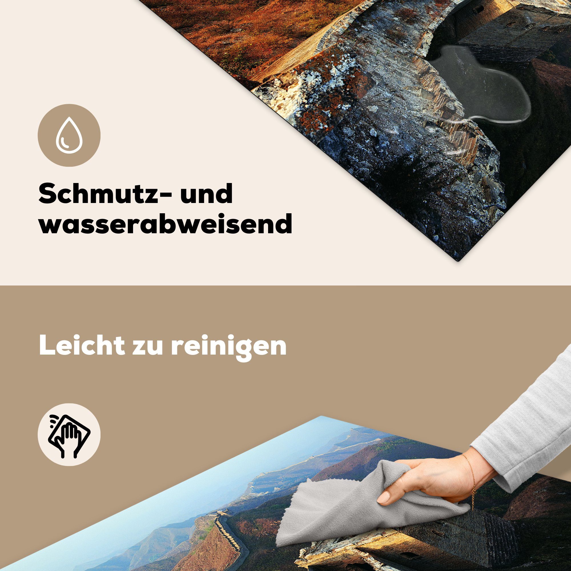 Landschaft, bergigen 78x78 für tlg), in Ceranfeldabdeckung, Vinyl, Herdblende-/Abdeckplatte (1 cm, küche Arbeitsplatte Chinesische Mauer der MuchoWow die auf Blick