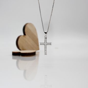 ELLAWIL Kreuzkette Silberkette mit Kreuz Anhänger Halskette Jesuskreuz Christus Kirche (Kettenlänge 40 cm, Sterling Silber 925), inklusive Geschenkschachtel