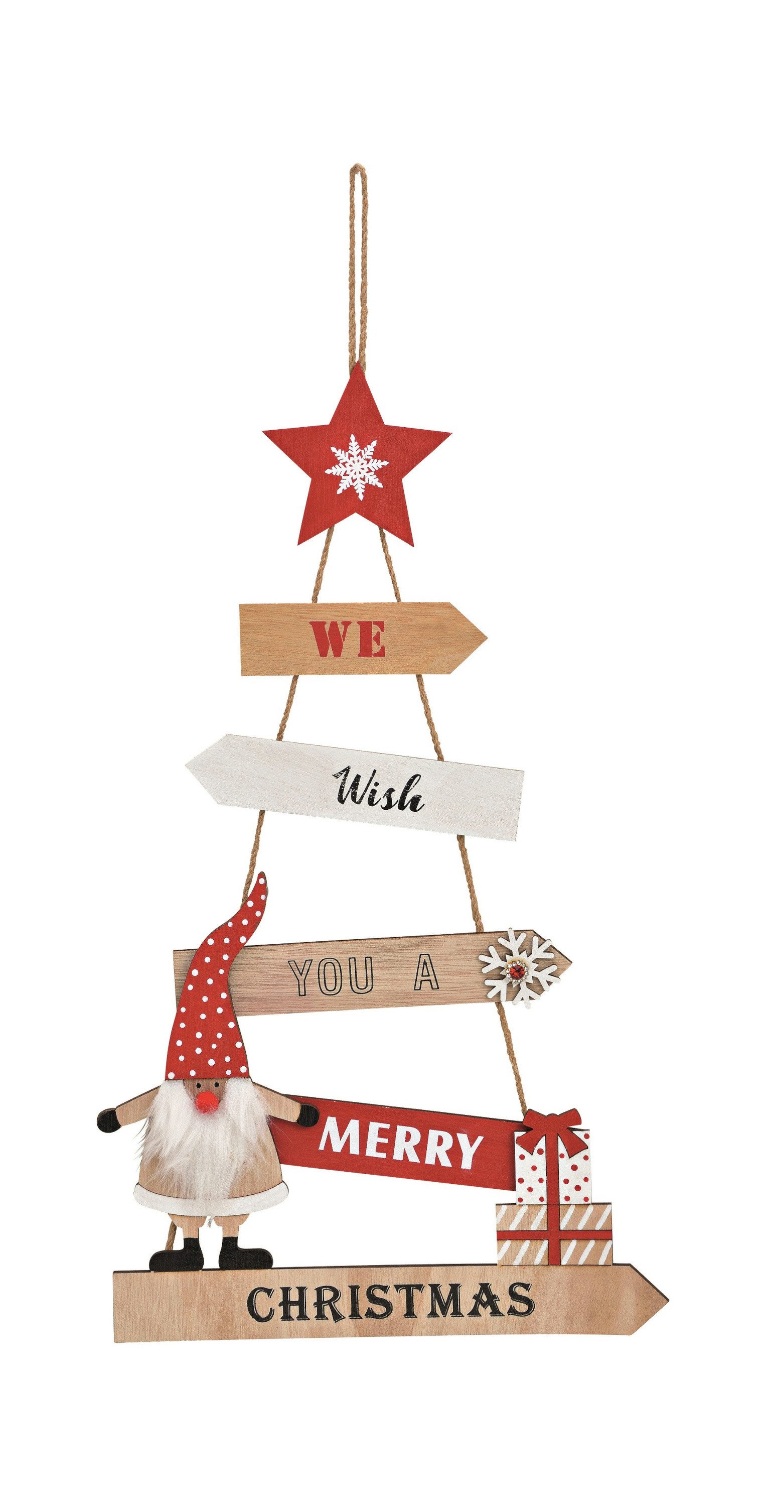 Hängedekoration Türschild Holz Tannenbaum Rot / Natur We wish you a Merry Christmas