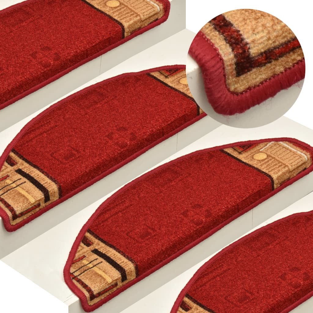 vidaXL Stufenmatte NA Treppenmatten Selbstklebend 15 Stk Rot 65x21x4 cm