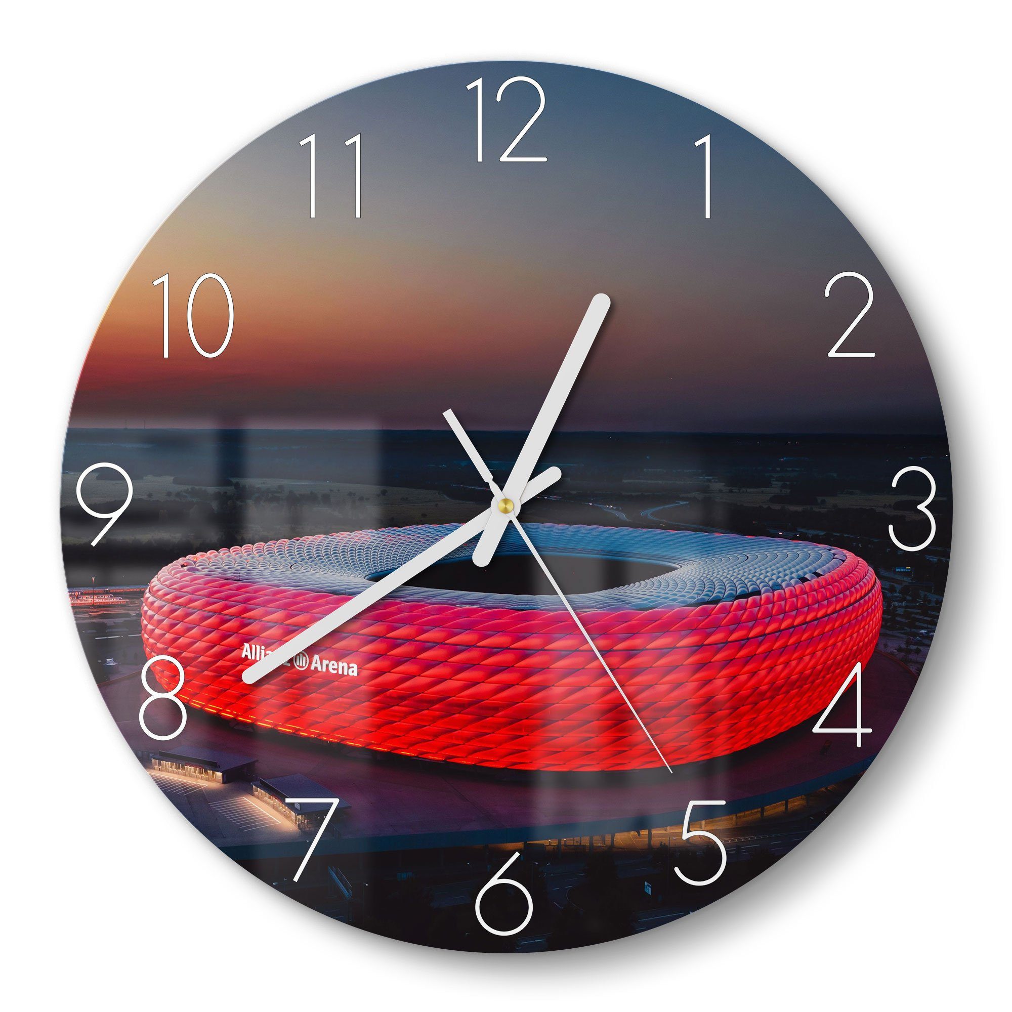 DEQORI Wanduhr 'Allianz Arena, München' (Glas Glasuhr modern Wand Uhr Design Küchenuhr)