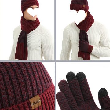 Dekorative Mütze & Schal Herren Mütze Handschuhe Schal und Handschuhe 3er-Pack Warm (3-tlg) 3 in 1 Schal Warme Beanie Mütze und Touchscreen Handschuhe Set