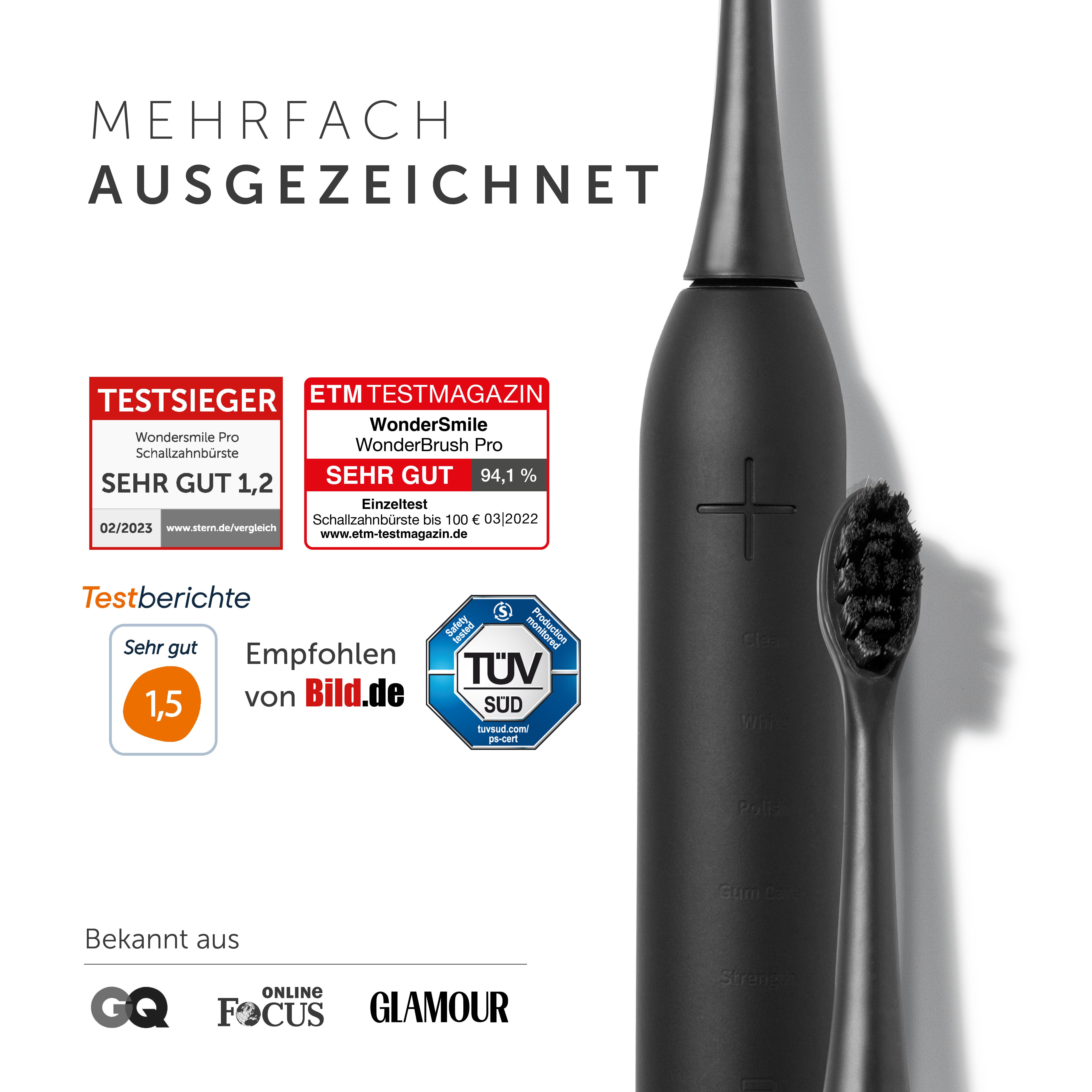 Wondersmile Schallzahnbürste Pro Travel Care Bundle, Aufsteckbürsten: 1 St., inkl. Reiseetui & Zahnpasta, Integrierter Zungenreiniger