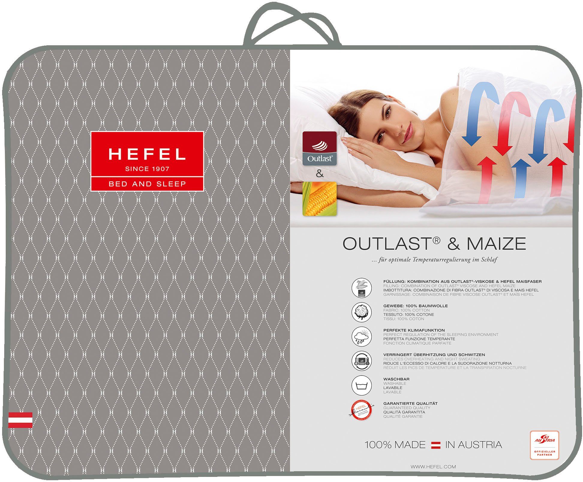 Hefel Kunstfaserbettdecke Outlast® & Maize, Bezug: 100% Baumwolle, Optimale Temperaturregulierung im Schlaf