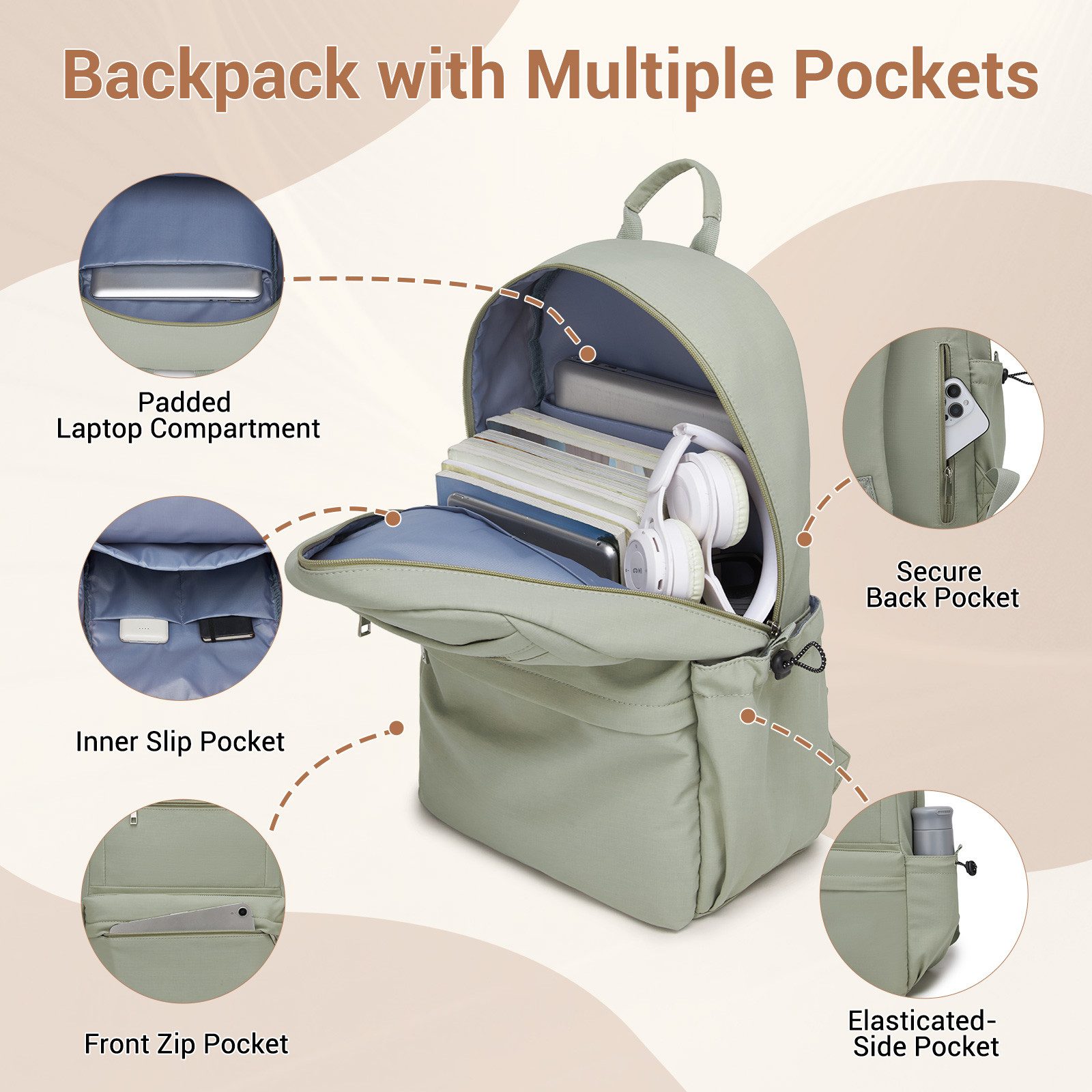 KONO Schulrucksack Laptop-Rucksack 15,6 Zoll, 18L, 44×29×14cm, leicht für Schule