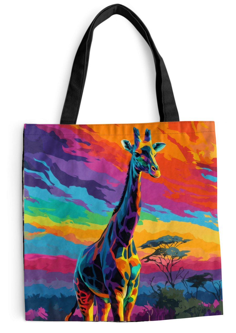 MuchoWow Shopper Giraffe - Savanne - Luft - farbig, Handtasche, Damen und Herren, Schultertasche, Umhängetasche, Tote Bag