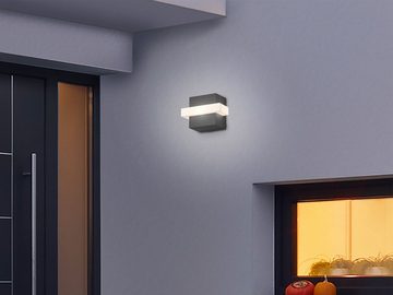 meineWunschleuchte LED Außen-Wandleuchte, LED fest integriert, Warmweiß, 2er SET Fassadenlampe Hauswand, Außenlicht Anthrazit, B:14cm, IP54