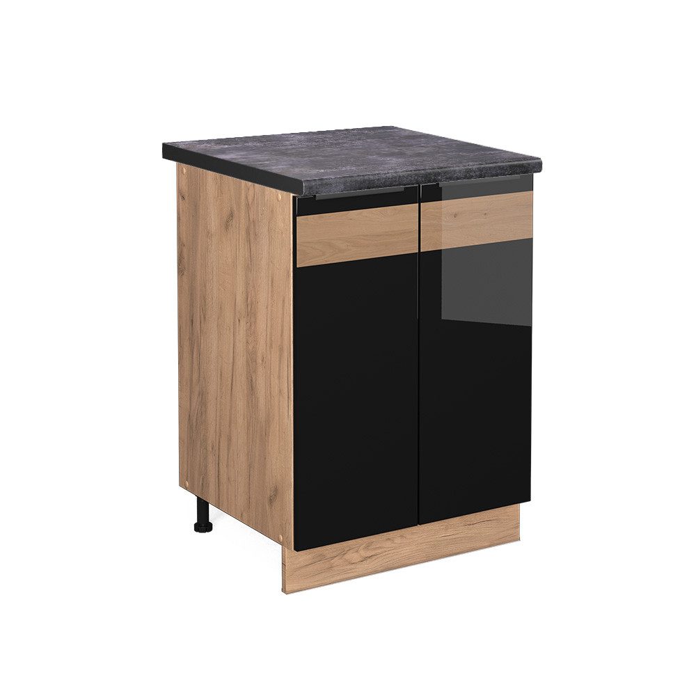 Vicco Küchenunterschrank Fame-Line Schwarz Eiche hochglanz/Goldkraft Eiche günstig online kaufen