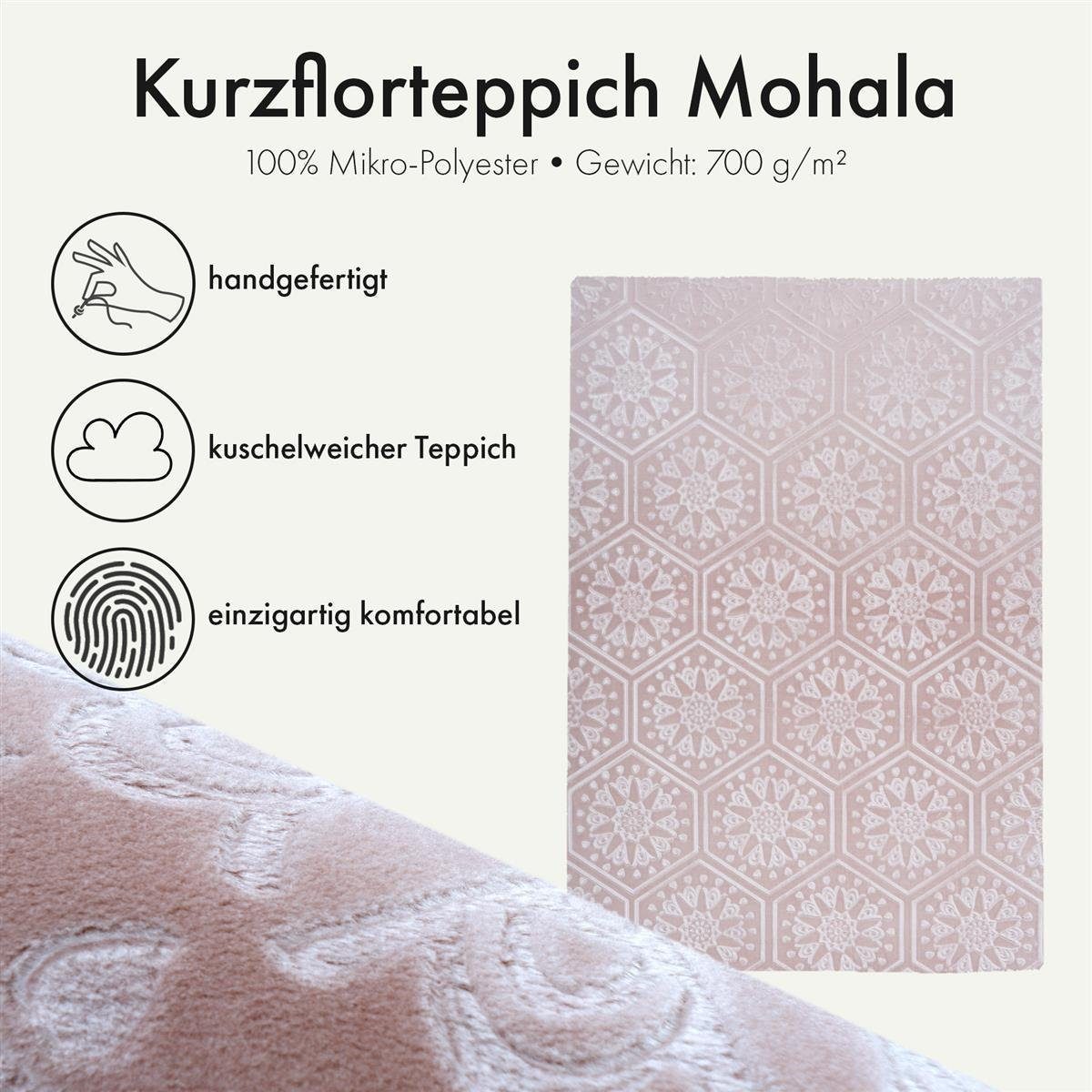 Qiyano Teppich Kurzflorteppich Mohala 100 Rosa 80 x 150 cm, rechteckig, Höh günstig online kaufen