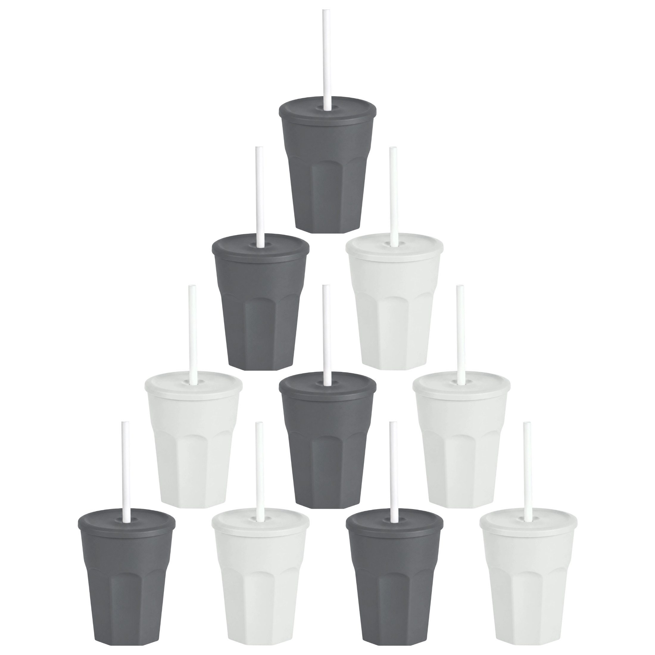 Engelland Becher Wiederverwendbare Plastikbecher mit Deckel und Strohhalm, 0,25 Liter, 10-tlg., Kunststoff, BPA-frei, spülmaschinengeeignet, lebensmittelecht, Temperaturbeständig