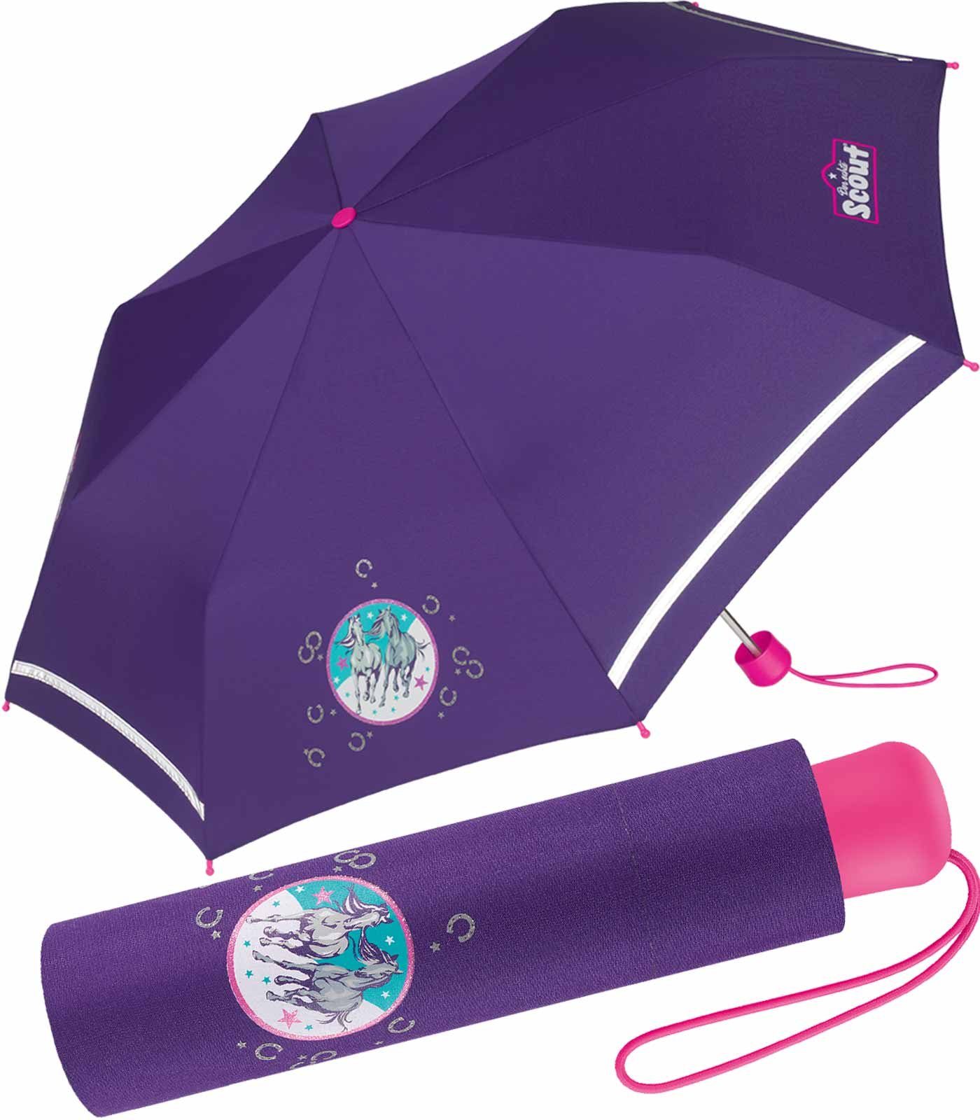 reflektierend leicht Taschenregenschirm Mini bedruckt, Kinderschirm Scout Basic