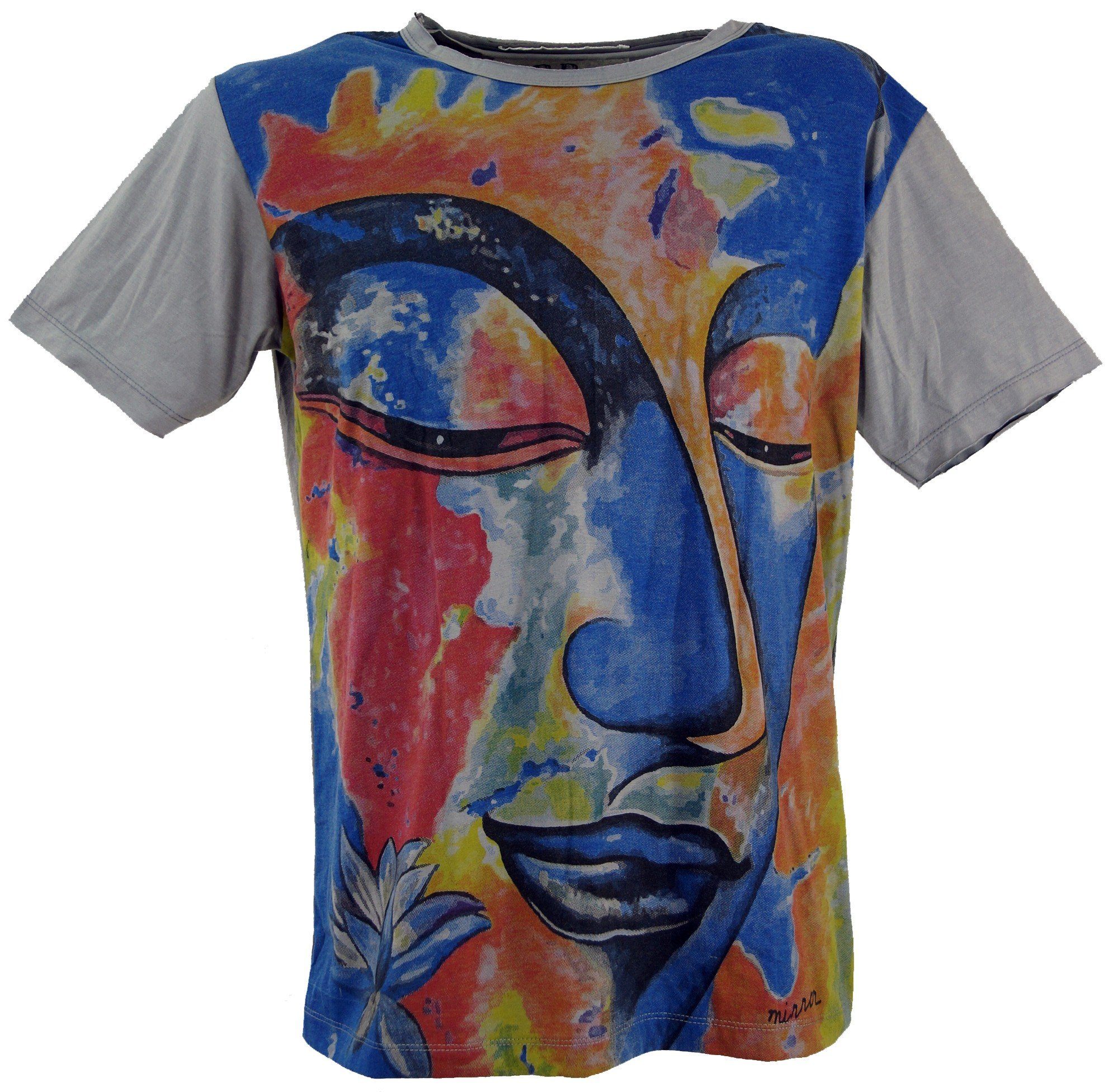 Guru-Shop T-Shirt T-Shirt Buddha Mirror Bekleidung grau Goa / Style, Festival, grau Buddha - alternative