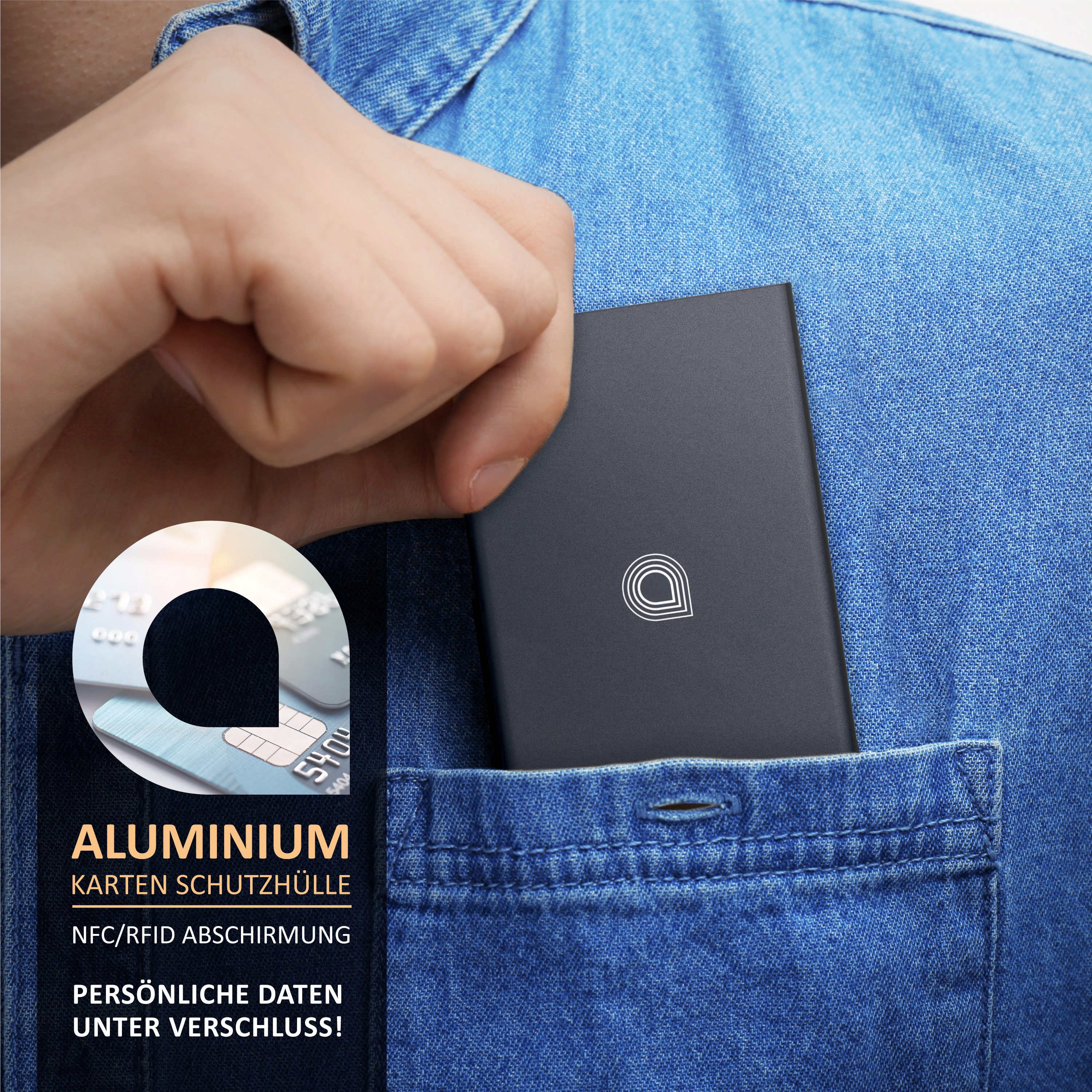 Aplic Kartenetui Kartentresor aus Aluminium, kompakt und stabil, sichere Aufbewahrung (1-tlg), Karten Schutzhülle aus Alu für 6 Karten NFC / RFID Abschirmung Bl – Bild 5 von 5
