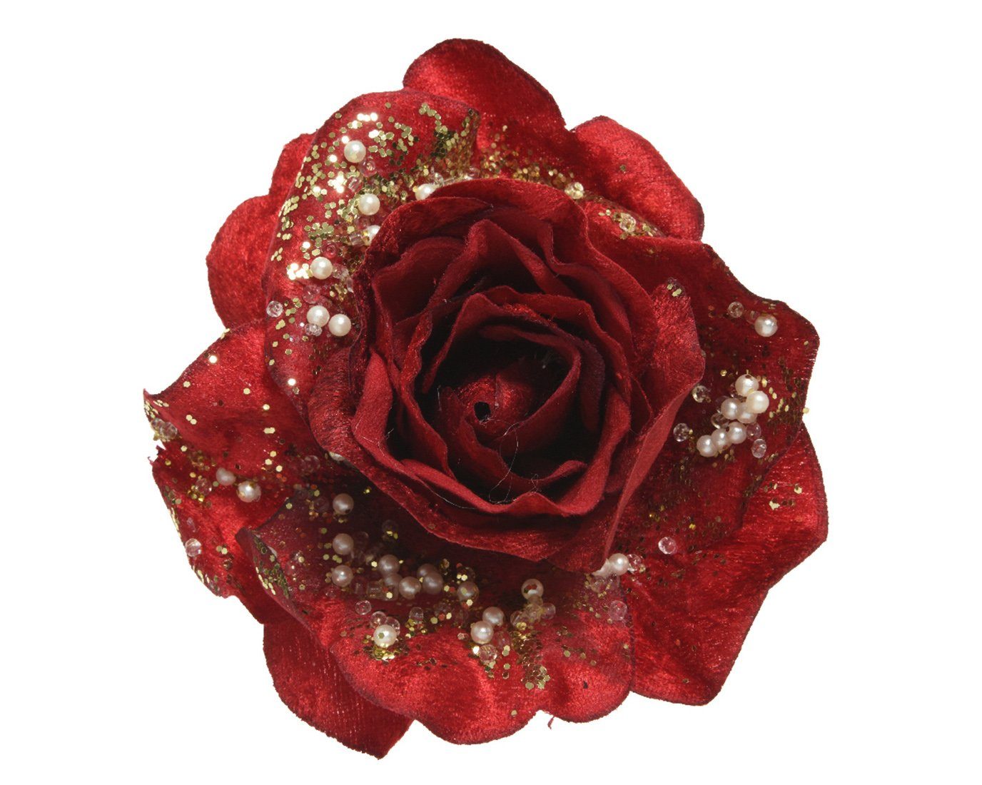 Decoris season decorations Weihnachtsbaumklammer, Kunstblumen Samt - Rose auf Clip 13cm rot
