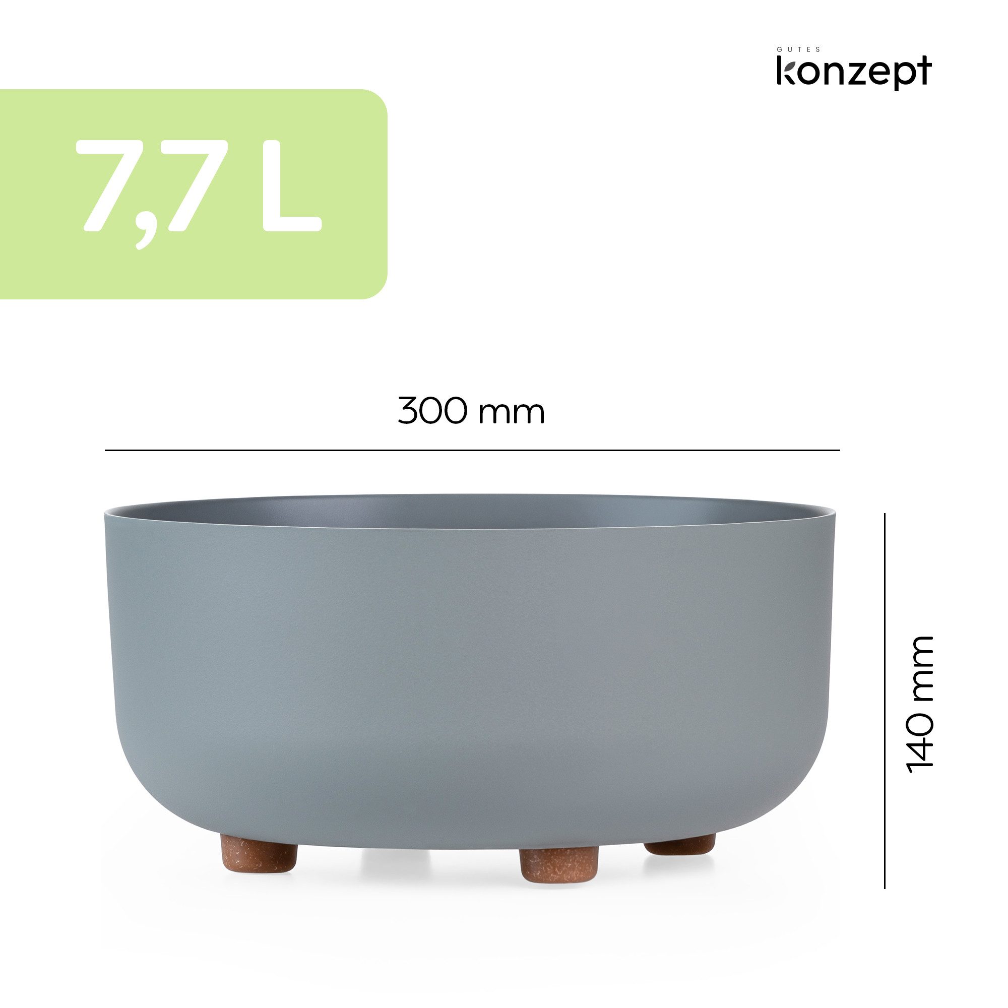 KONZEPT Blumentopf mit Füßen Ø 30 cm, Höhe 14 cm, für innen & außen, Kratzfest, Leicht, UV-beständig, Wetterfest, mit Füßen