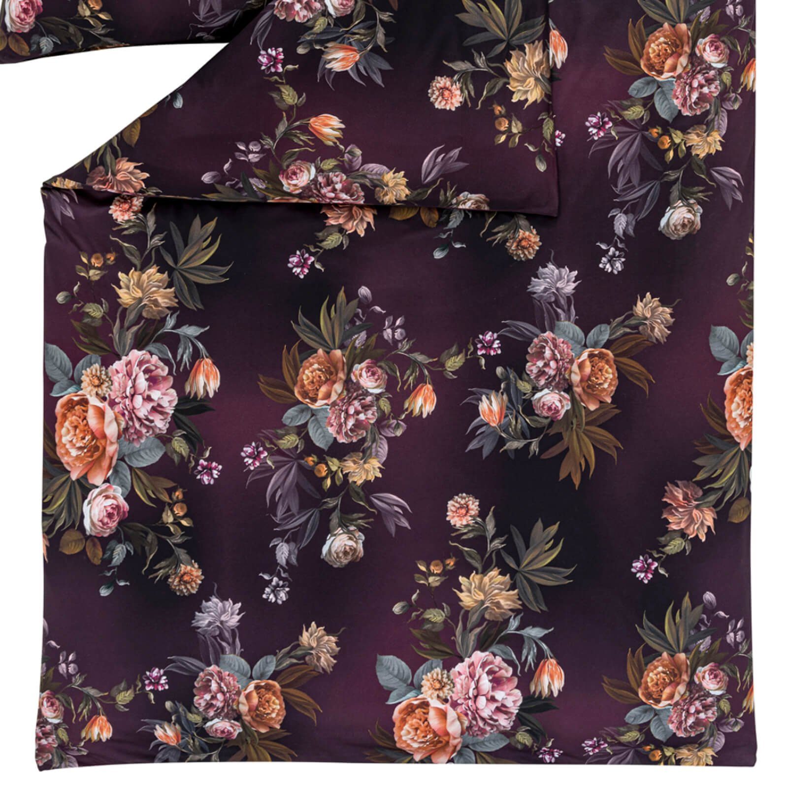 Estella Bettwäsche Grazia 6945 675 Pflaume, Baumwolle, 2 teilig, Blüten, Rosen, Pfingsrosen