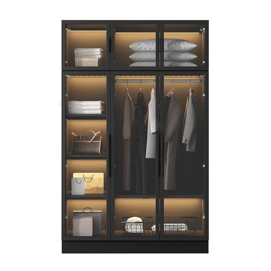 FUFU&GAGA Kleiderschrank mit Glastüren und Beleuchtung 190 cm