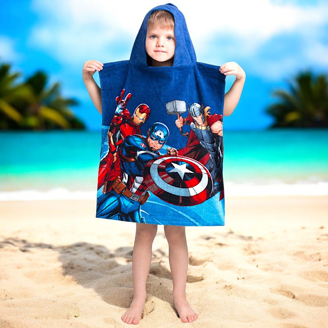 The AVENGERS Badeponcho Marvel, Baumwolle, mit Kapuze, Kinder Kapuzenhandtuch 50 x 115 cm