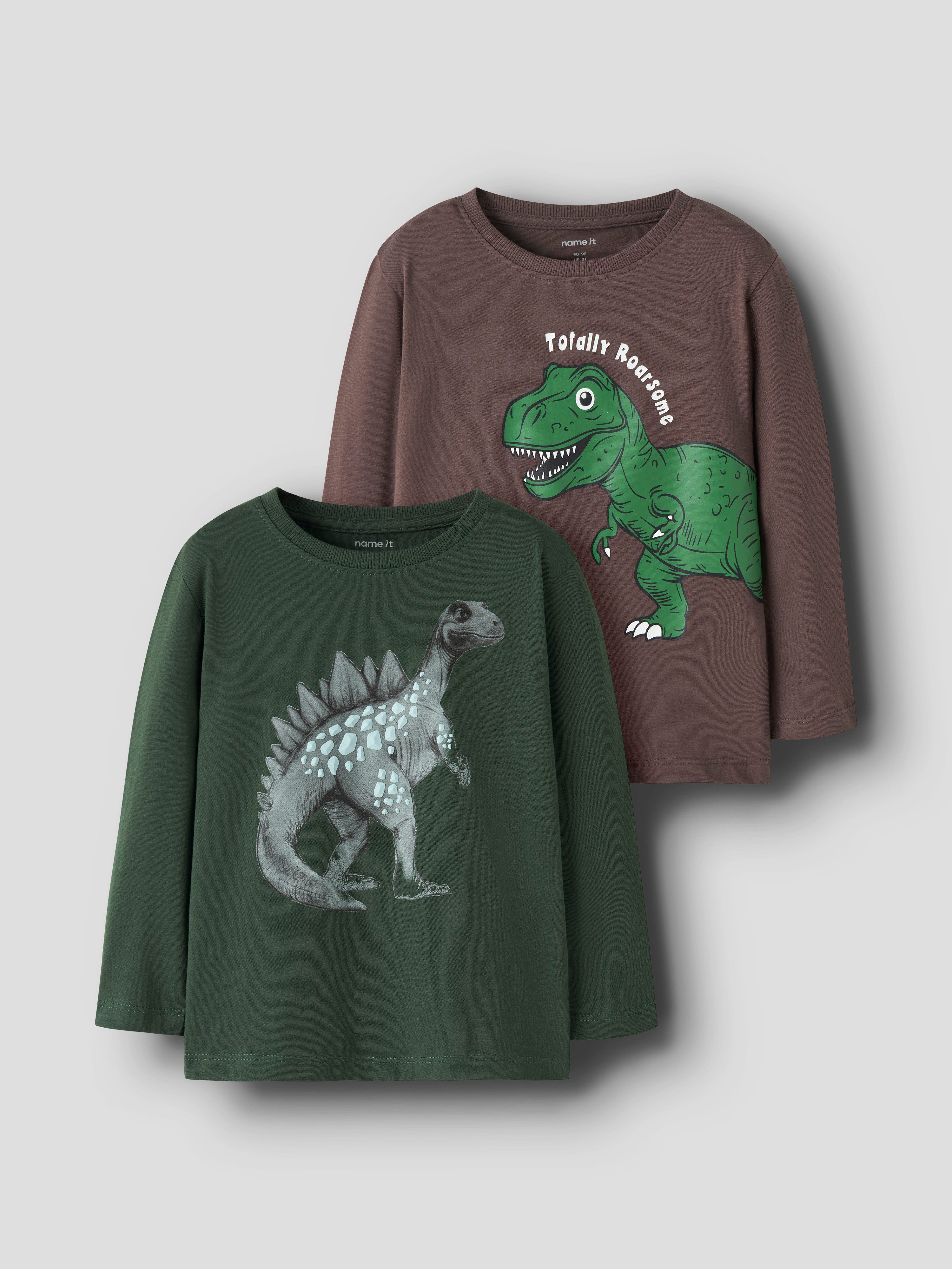 Name It Langarmshirt NMMNEDIN 2P LS NREG TOP BOX PB (Packung, 2-tlg) Baumwolle, regular fit, Dino Druck – Bild 5 von 5