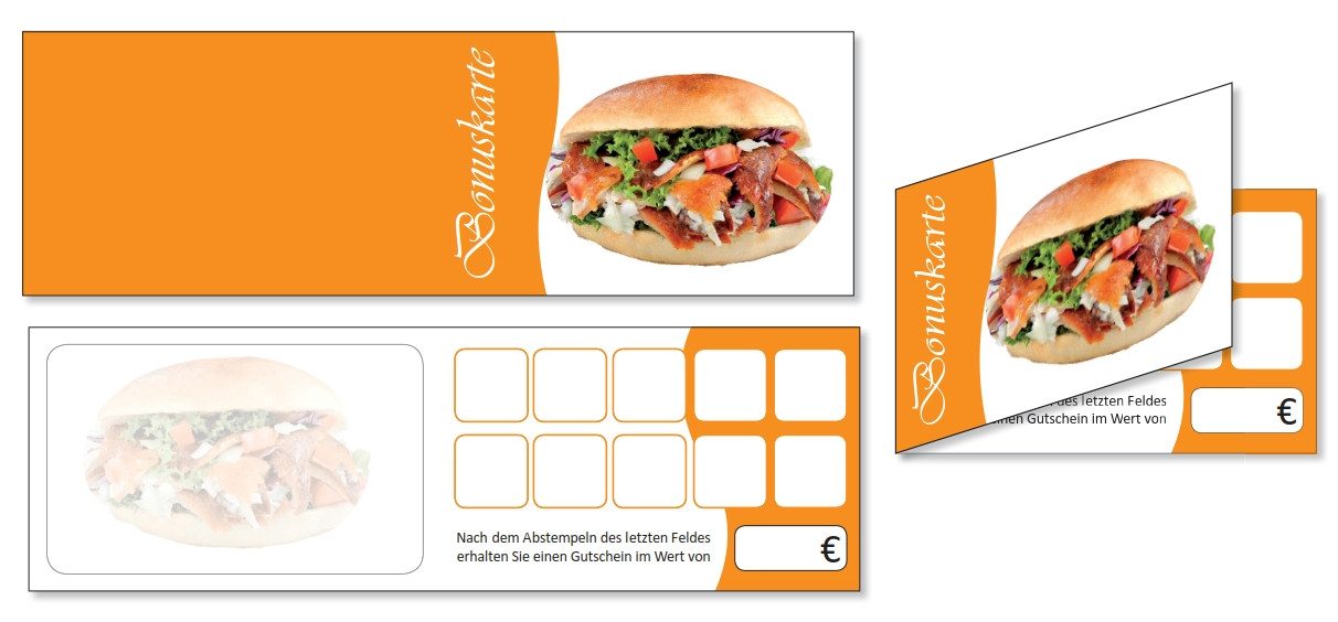 LYSCO Visitenkarten Bonuskarte Gastronomie-Döner Kebab Kundenkarte türk. Imbiss (BOK-408), Treuekarten, Rabattkarte, Fleisch, 10 Stempelfeldern + Firmenstempel