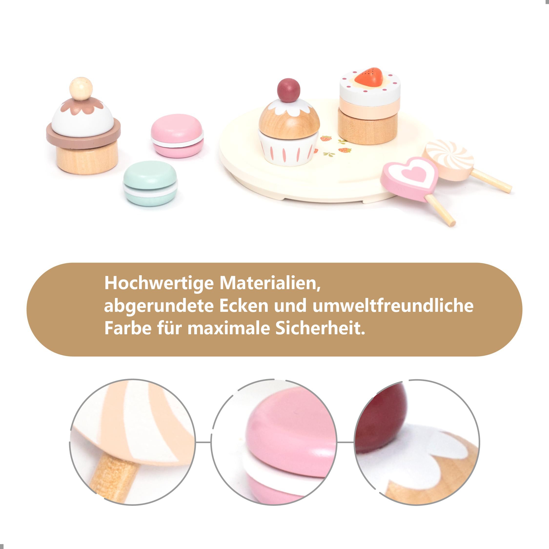 CLTYQ Spiellebensmittel Holz Kinderküche Dessert Spielset - inkl.Ständer, S günstig online kaufen