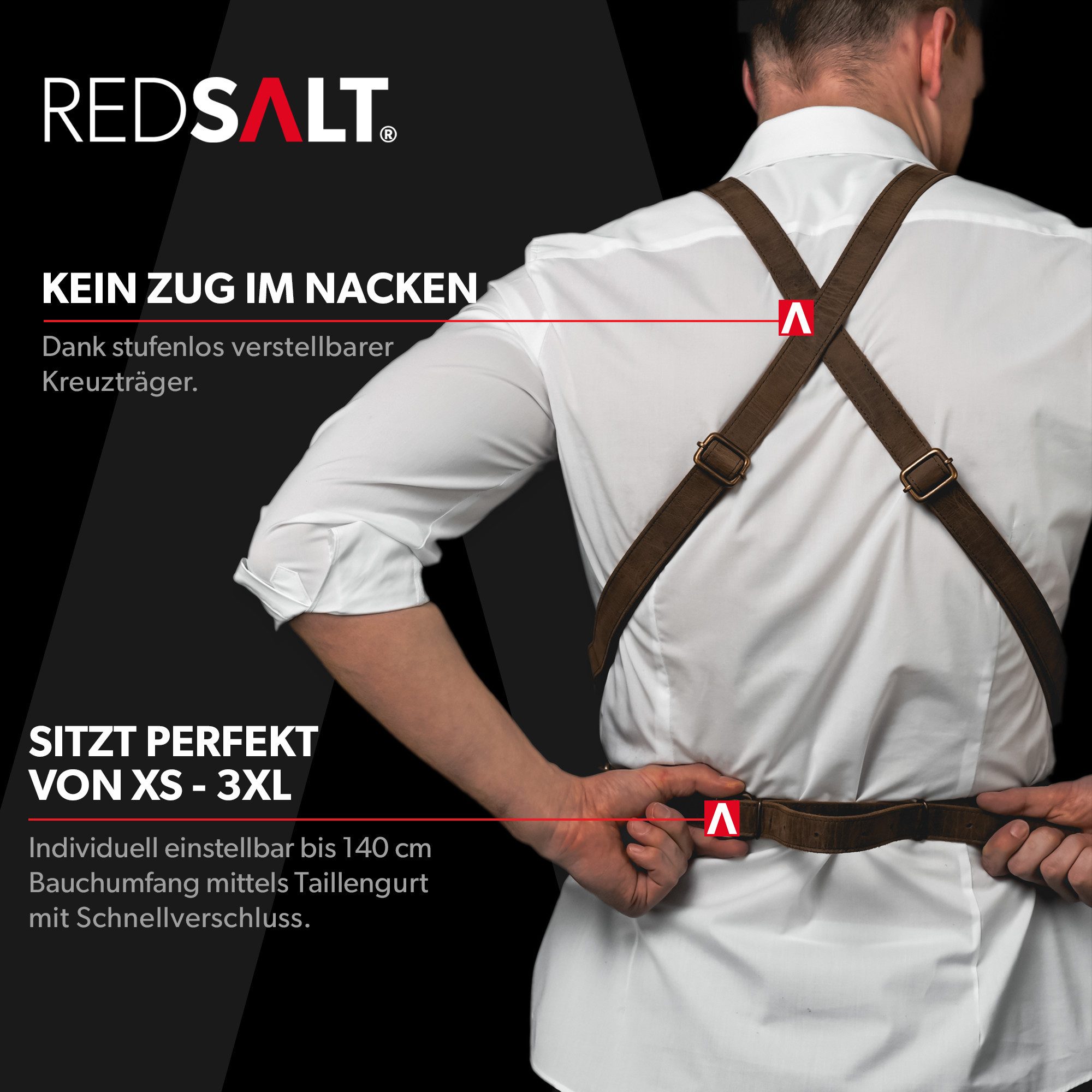 REDSALT® Grillschürze Premium Lederschürze 84x62cm, Arbeitsschürze Kochschürze, 100% Büffel Leder X-Back