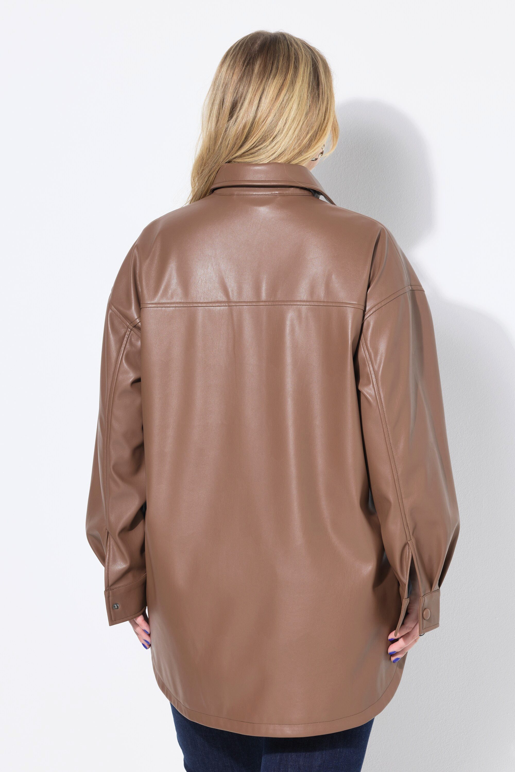 Studio Untold Hemdbluse Lederoptik-Hemd oversized Brusttaschen Langarm