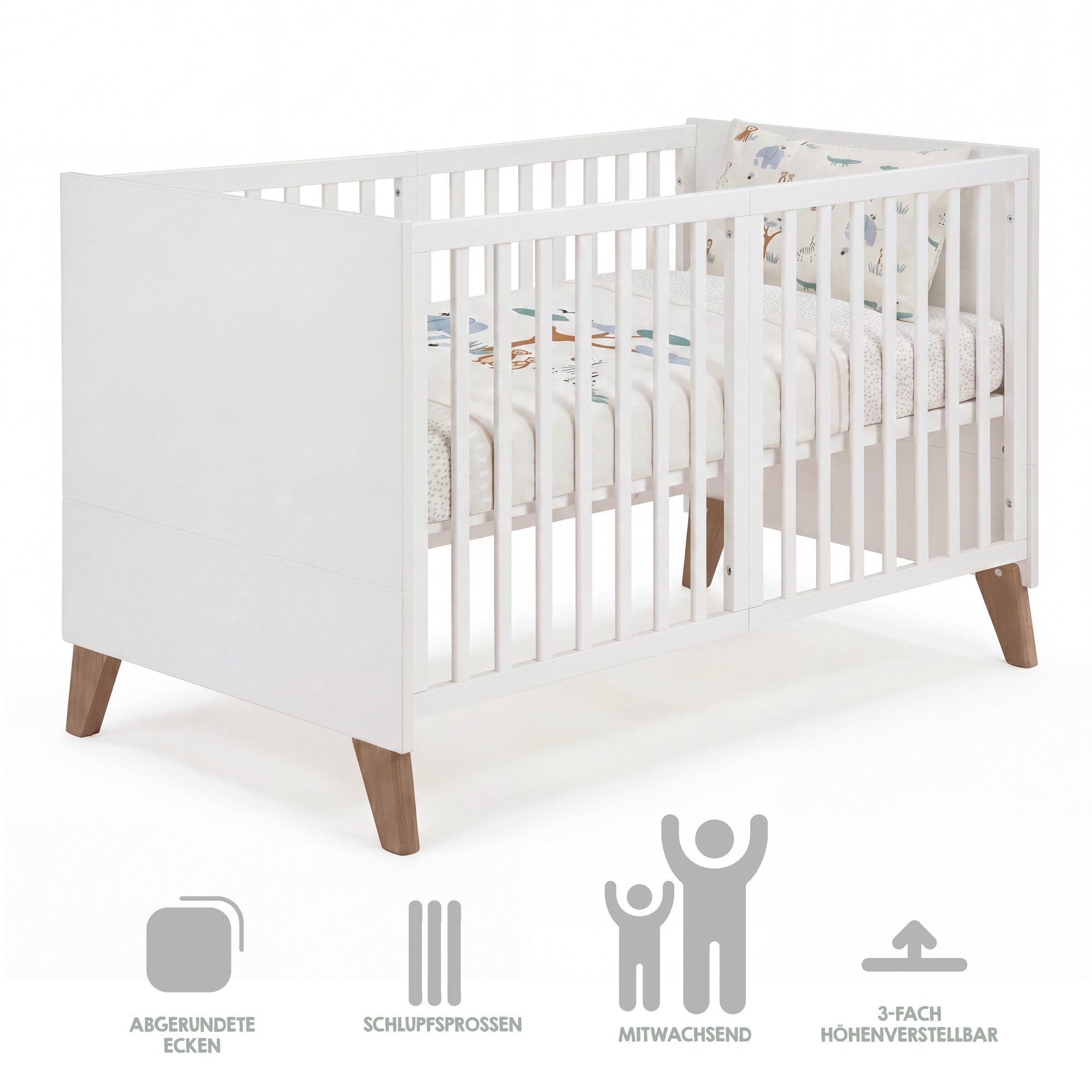 roba® Babybett 70 x 140 cm - verschiedene moderne Designs - aus Holz - mitwachsend, praktisches Gitterbett - Baby Bett ab Geburt - höhenverstellbar – Bild 4 von 5