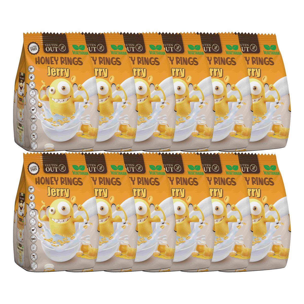 Nerano Cerealien, Nerano Honey Rings Jerry Frühstücksgetreide Vegan 375g 12er Pack